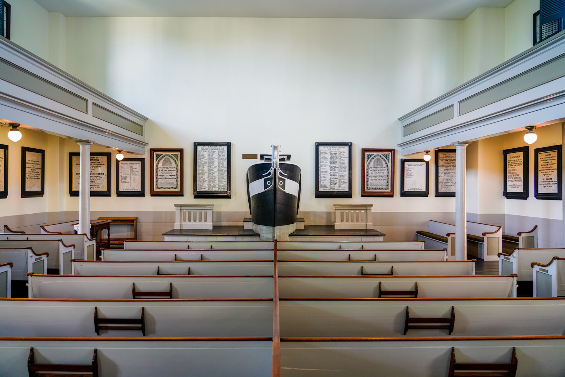 Inside the seaman's bethel. The movie Moby Dick was filmed here. The original pulpit was replace to look light the one from the movie.