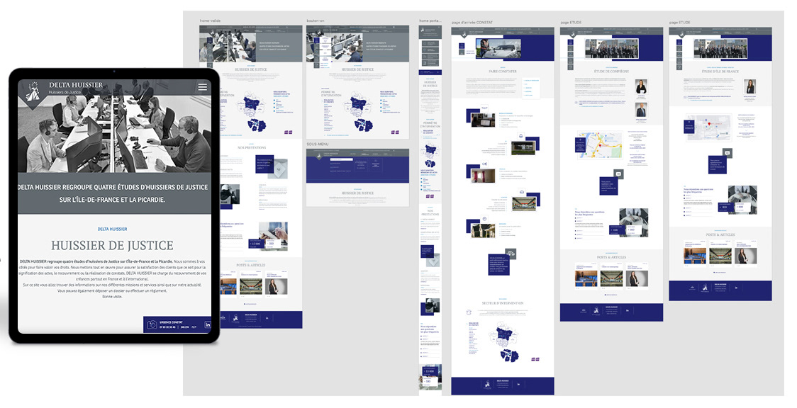 Etude Dorinet Delta Huissier : Création des maquettes XD  pour l’intégration et le développement