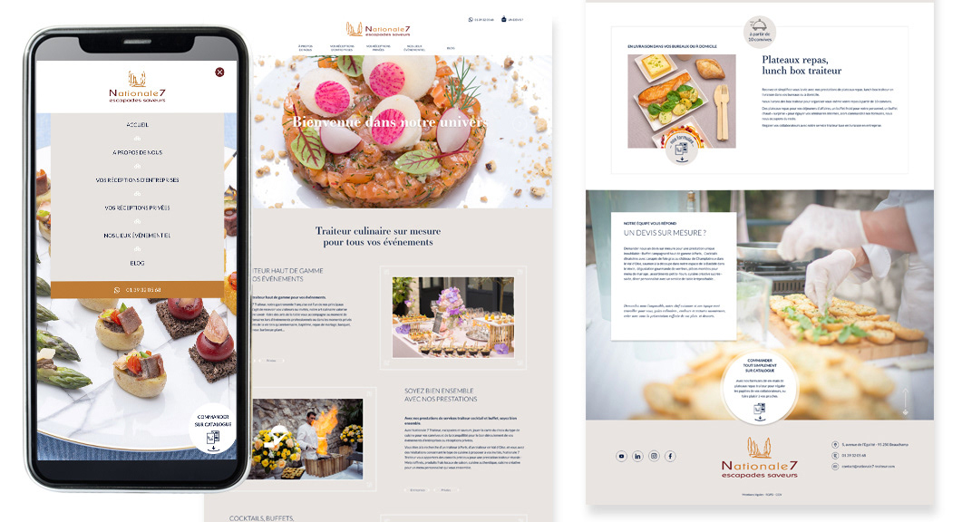 nationale7-traiteur : Création des maquettes XD  pour l’intégration et le développement