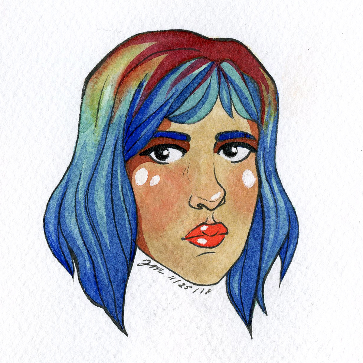 Graphic Headshot, Watercolor on Cold Pressed Paper, 2018