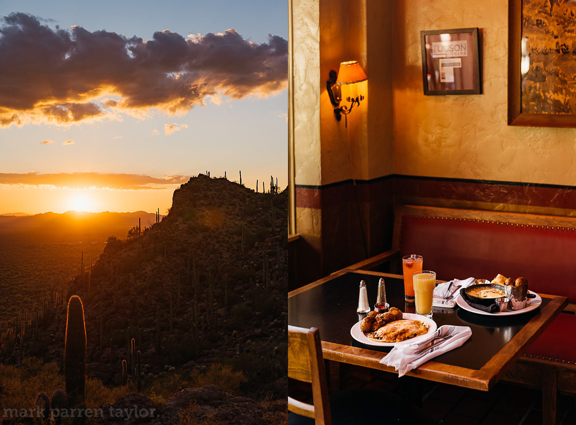 Tucson Arizona sunset and restaurant