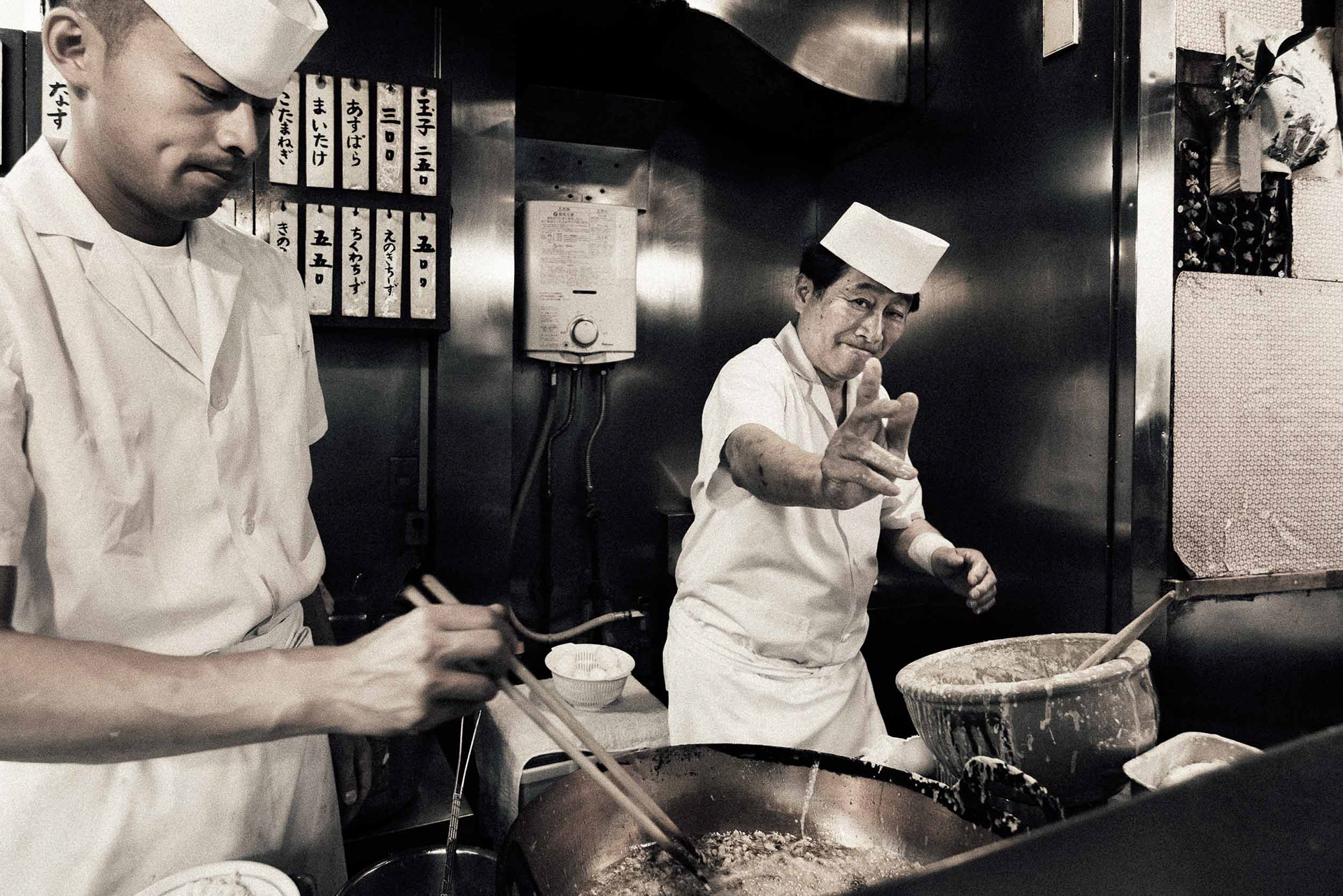 The playful chef-owner of Tensuke, a popular tempura restaurant in Koenji, Suginami City, Tokyo, Japan