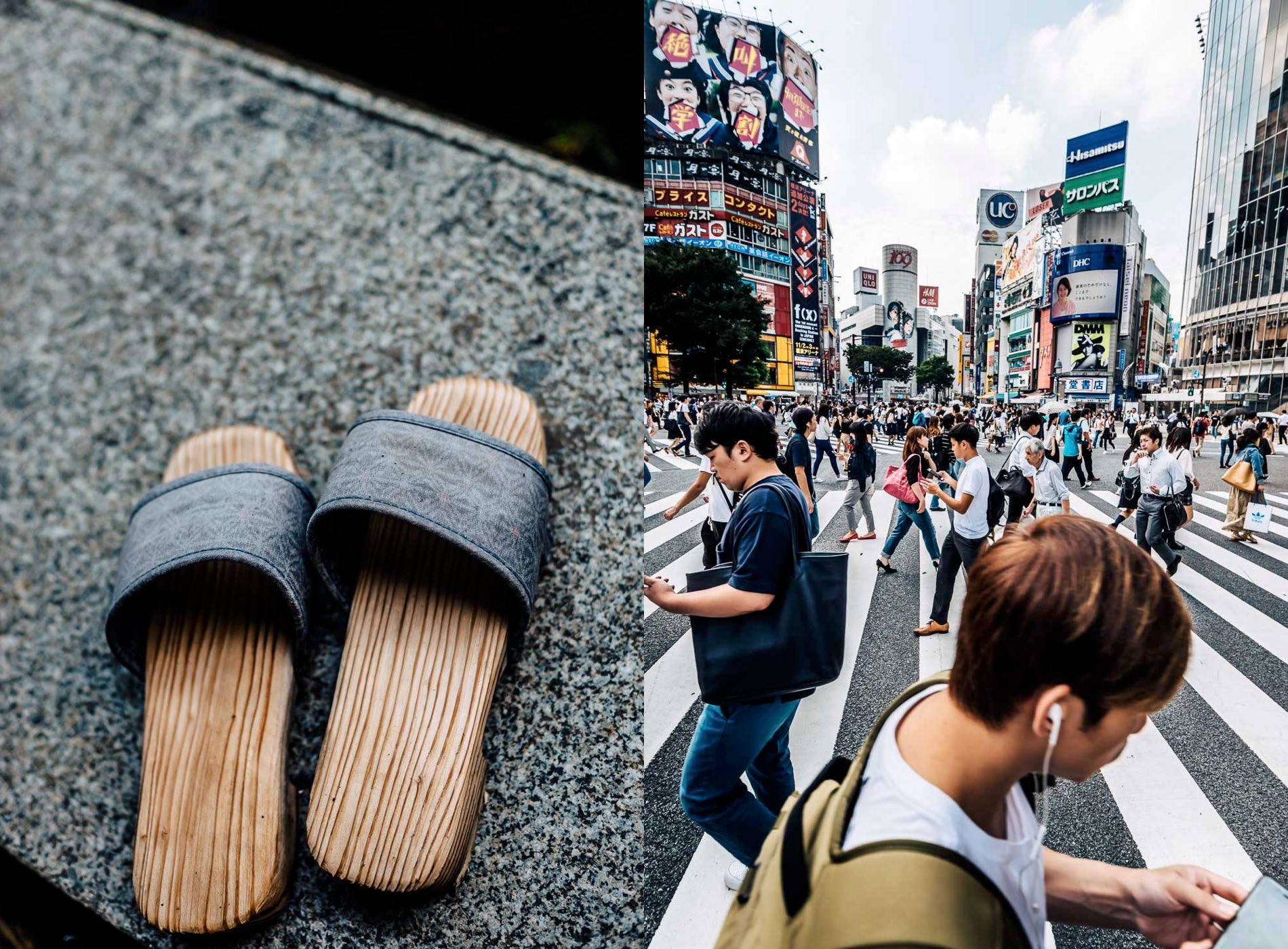 Pedetrians cross the vast 'scramble crossing' in Shibuya, Shibuya City, Tokyo, Japan