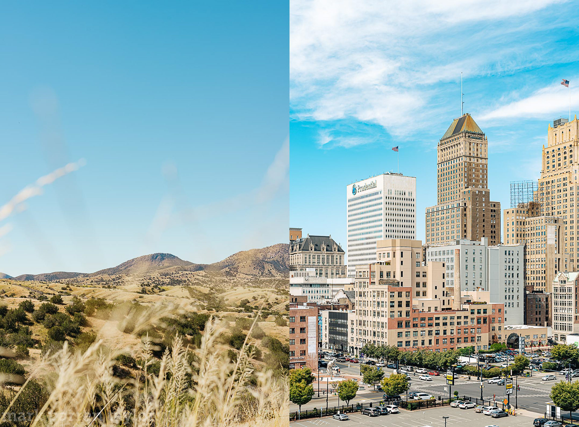 Arizona landscape and Newark cityscape