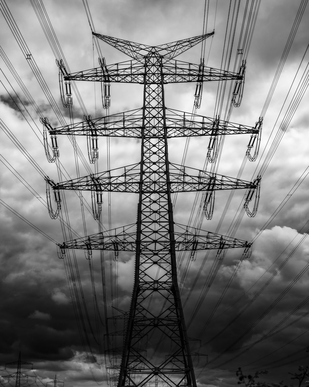 Power Lines — Geometry of energy in open landscape, Lower Rhine.