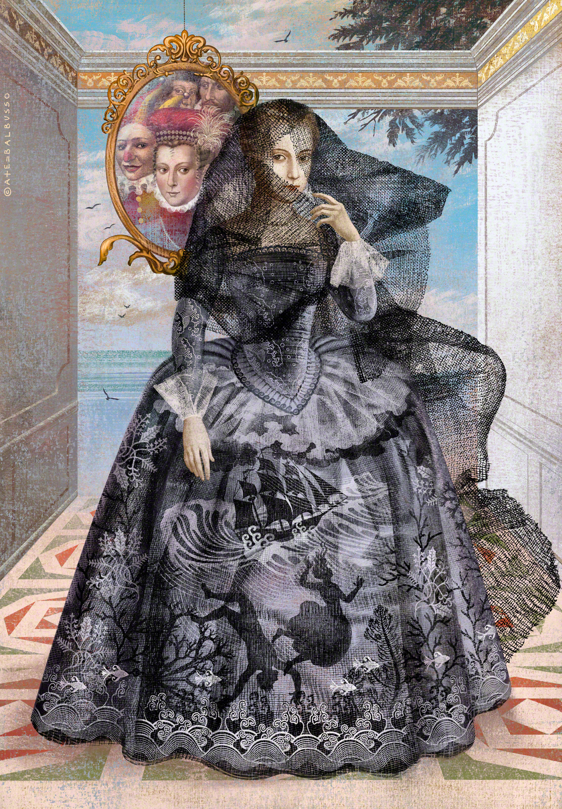Countess Olivia veiled in mourning, Twelfth Night by William Shakespeare, Folio Society