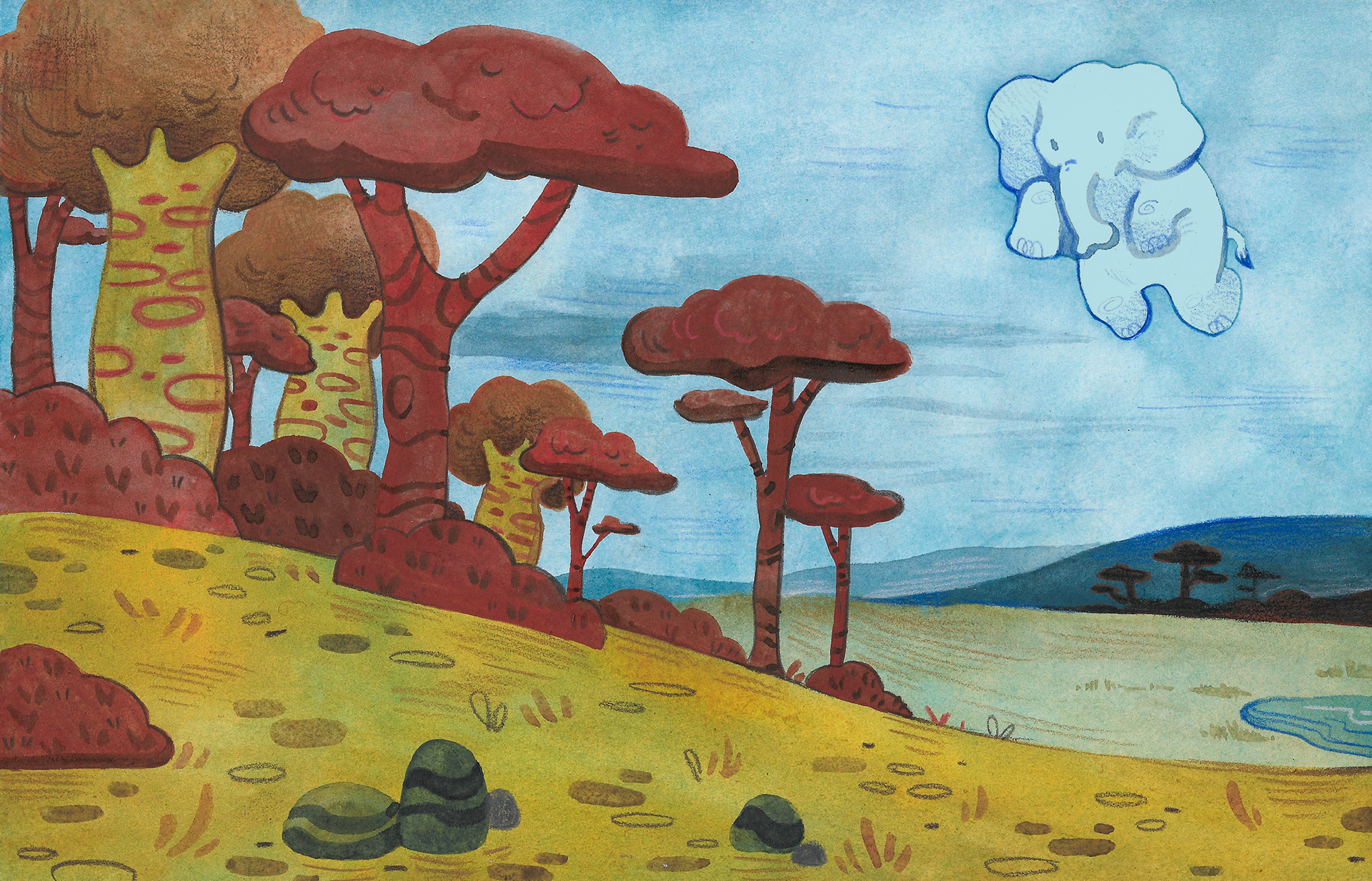 Taru der kleine blaue Elefant - Auftragsillustration für das Kinderbuch Taru von Gabriele Pommerin-Götze