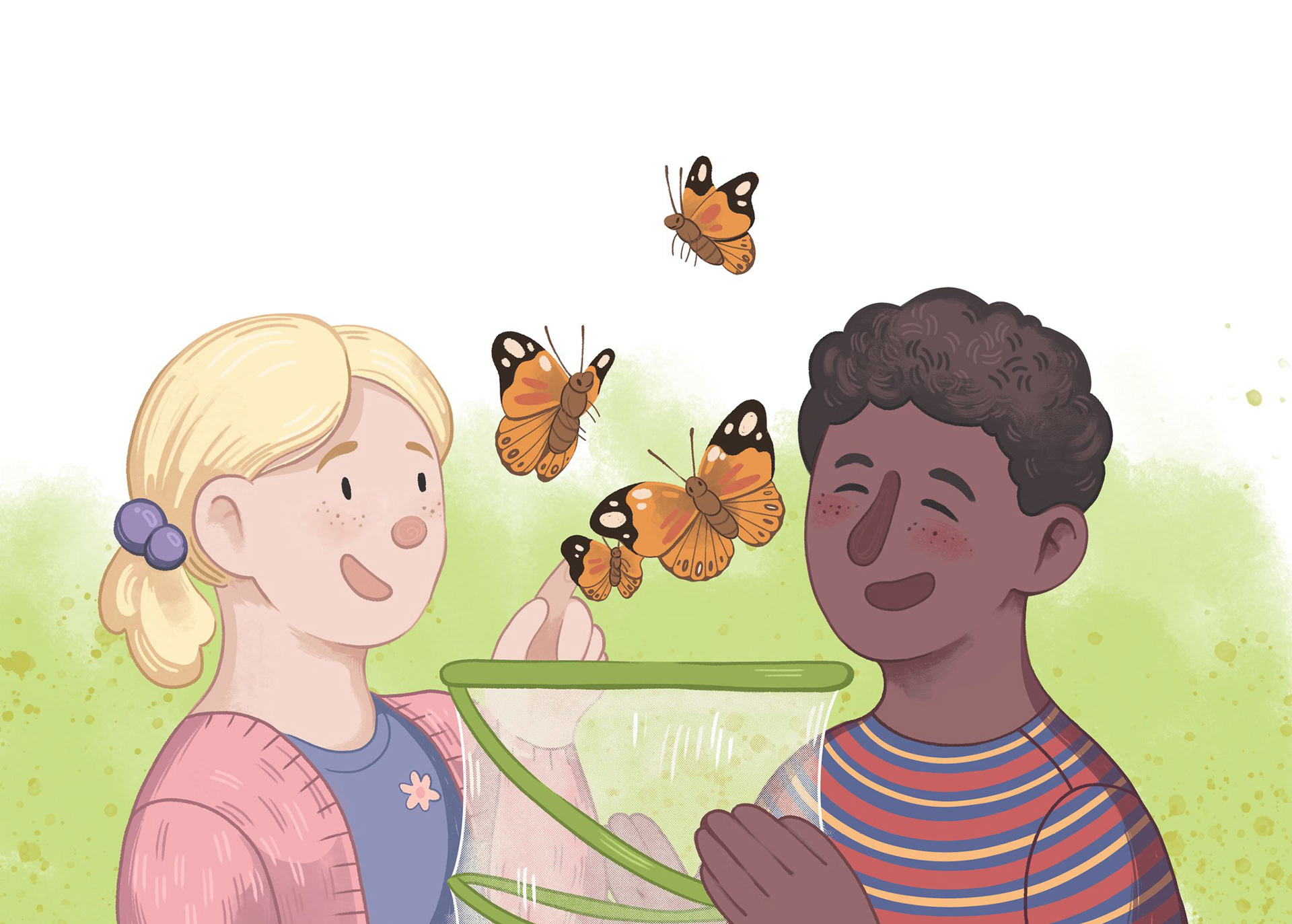 Illustration für das pädagogische Kinderbuch "Lou, Lisa und die Schmetterlinge" für den Hagemannverlag