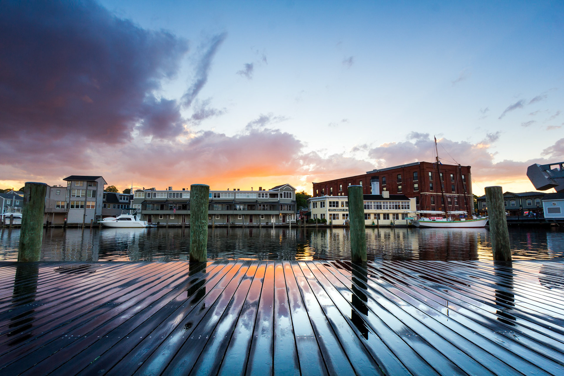 Sunset on the docks in Mystic Connecticut.