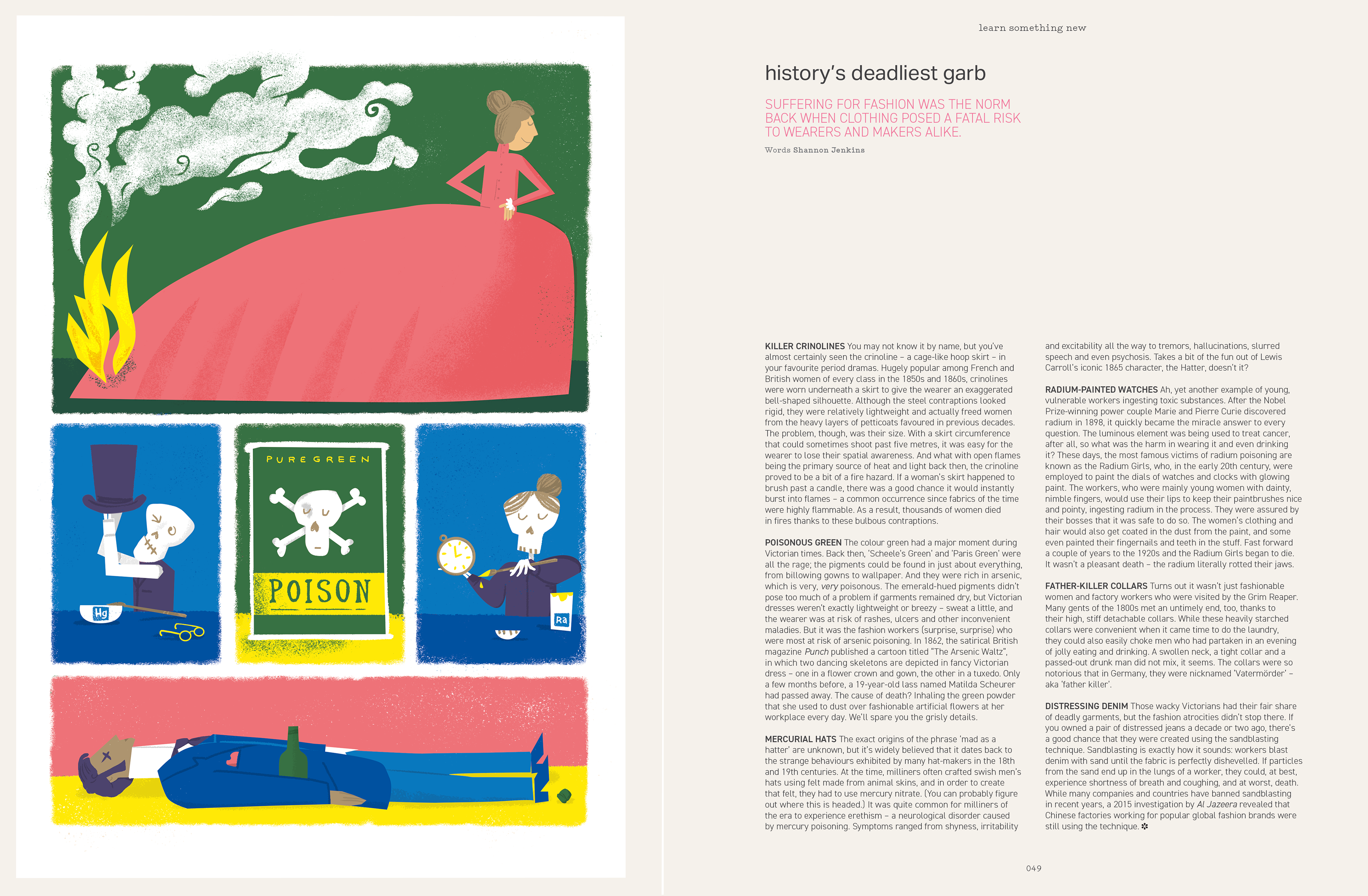 Personal project | Full-page magazine illustration on the deadly effects of Victorian fashion