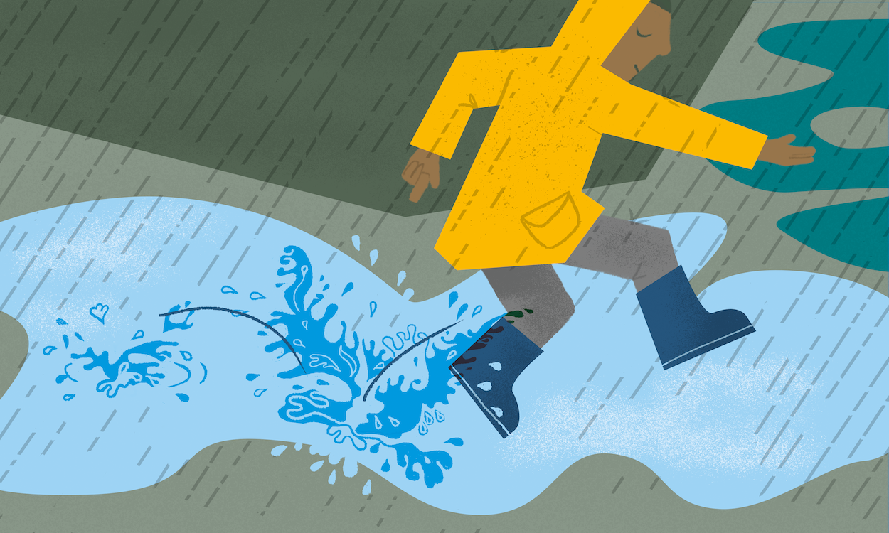 GAMES IN THE RAIN | illustration from family nature activity book, Explore The Elements