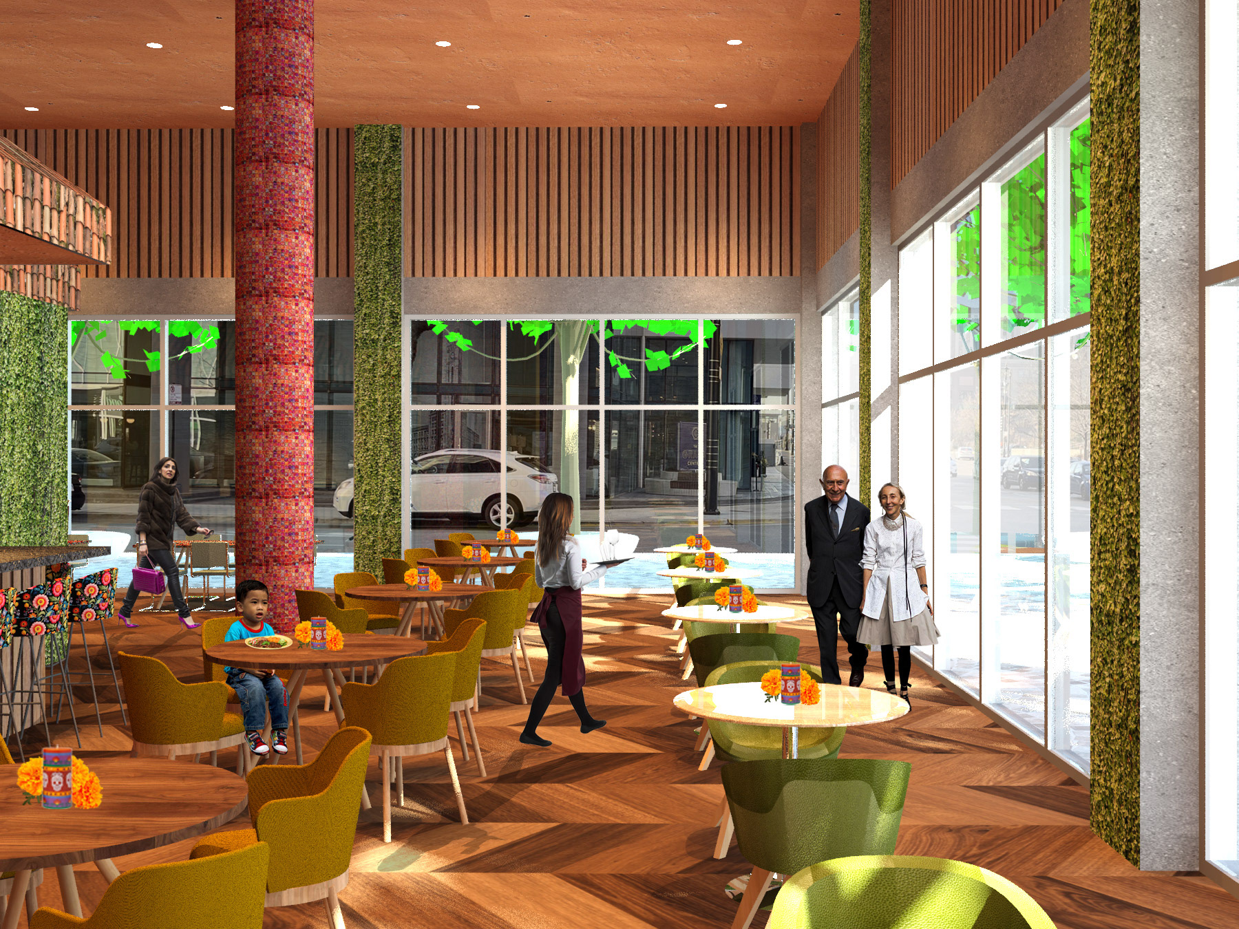 View from the market/exit facing the west side of the dining room (Photoshopped)