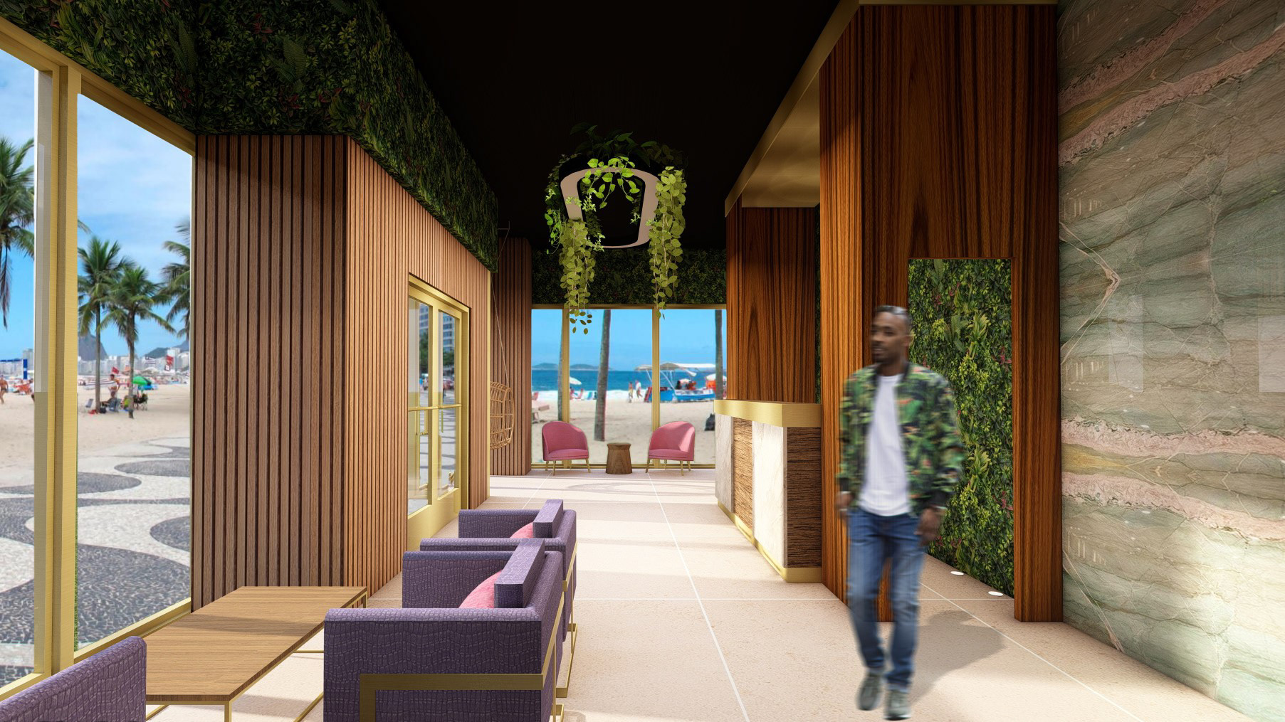 View of hotel lobby facing East