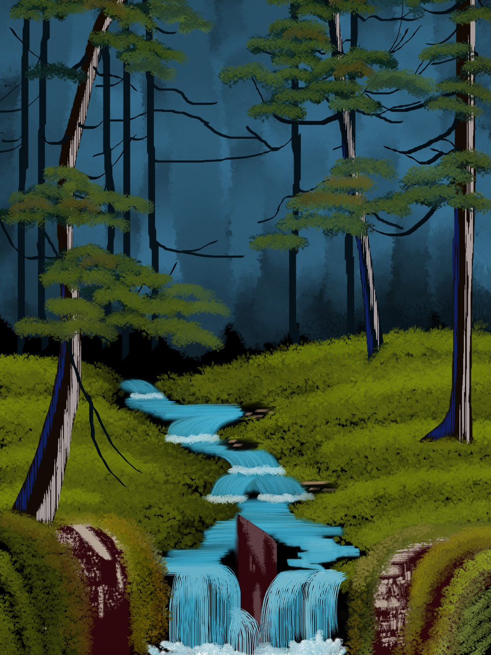 Bob Ross - Evening Waterfall: Recreation