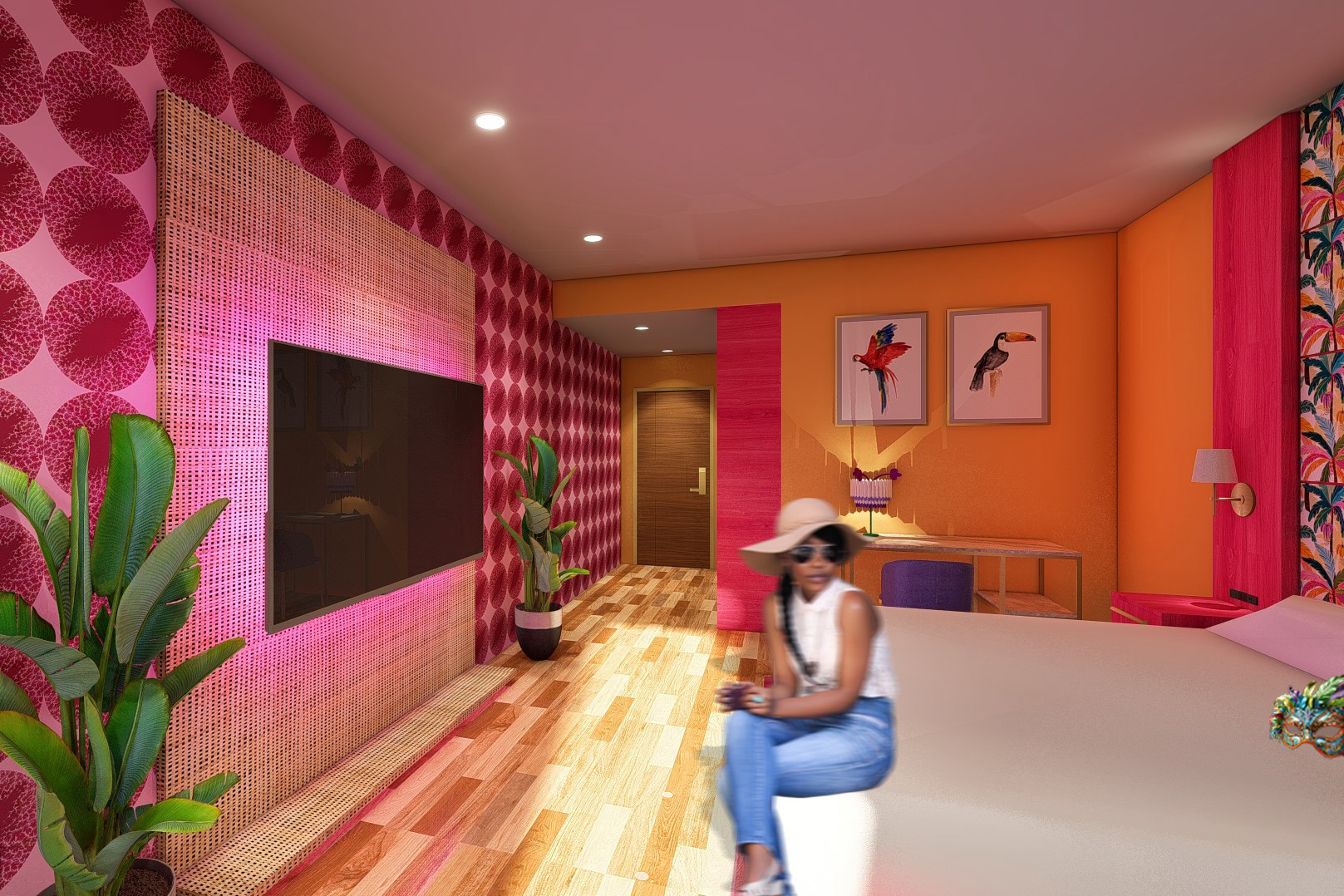 Guestroom: TV wall/Entry