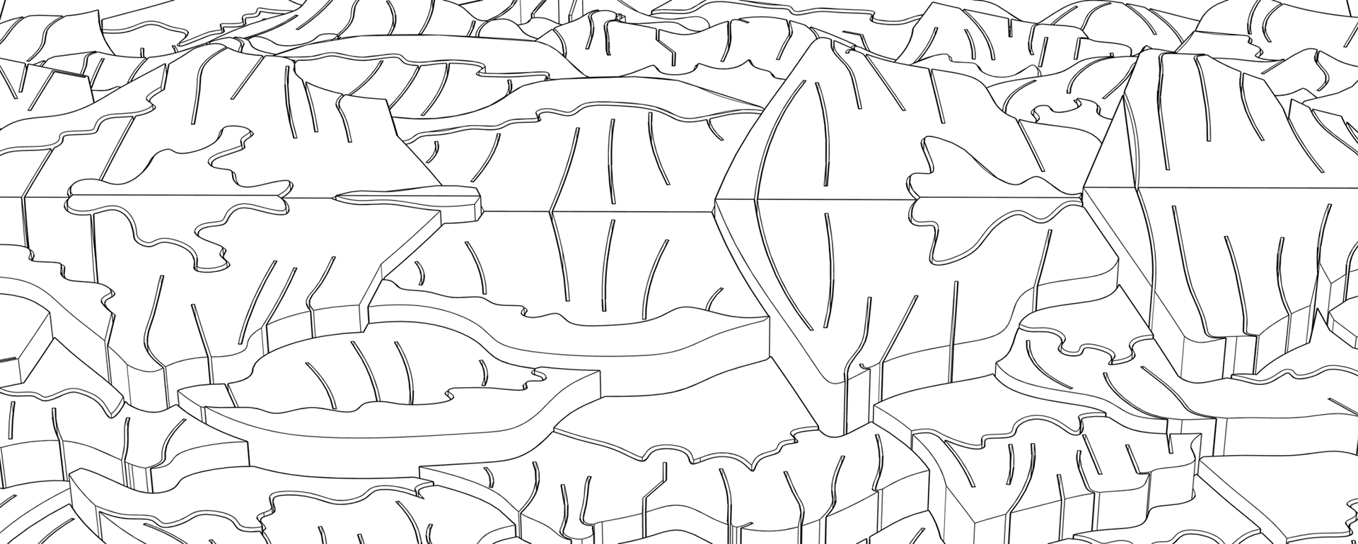 4”x10” 3D Line Drawing 4 - Mirrored Mountains