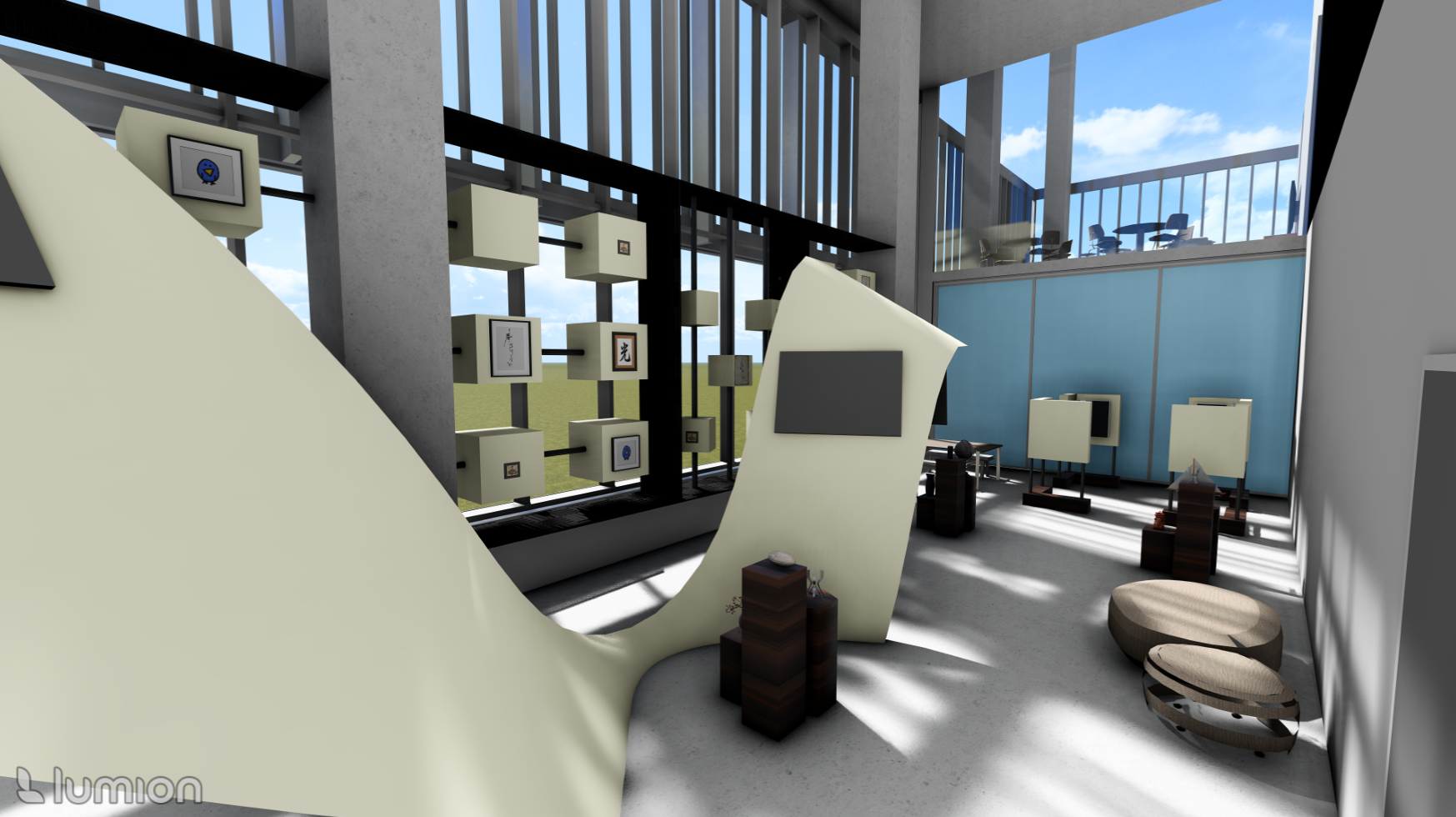 Interior Perspective 4: Walking towards center of gallery