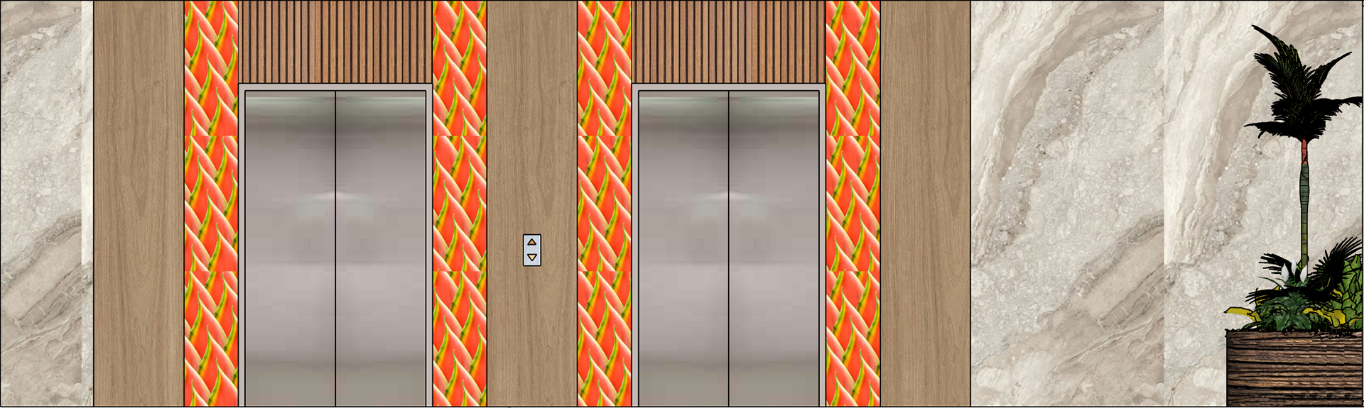 Elevator Lobby: Bank Wall