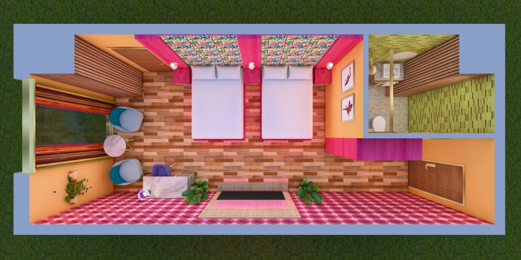 Queen Guestroom: isometric view