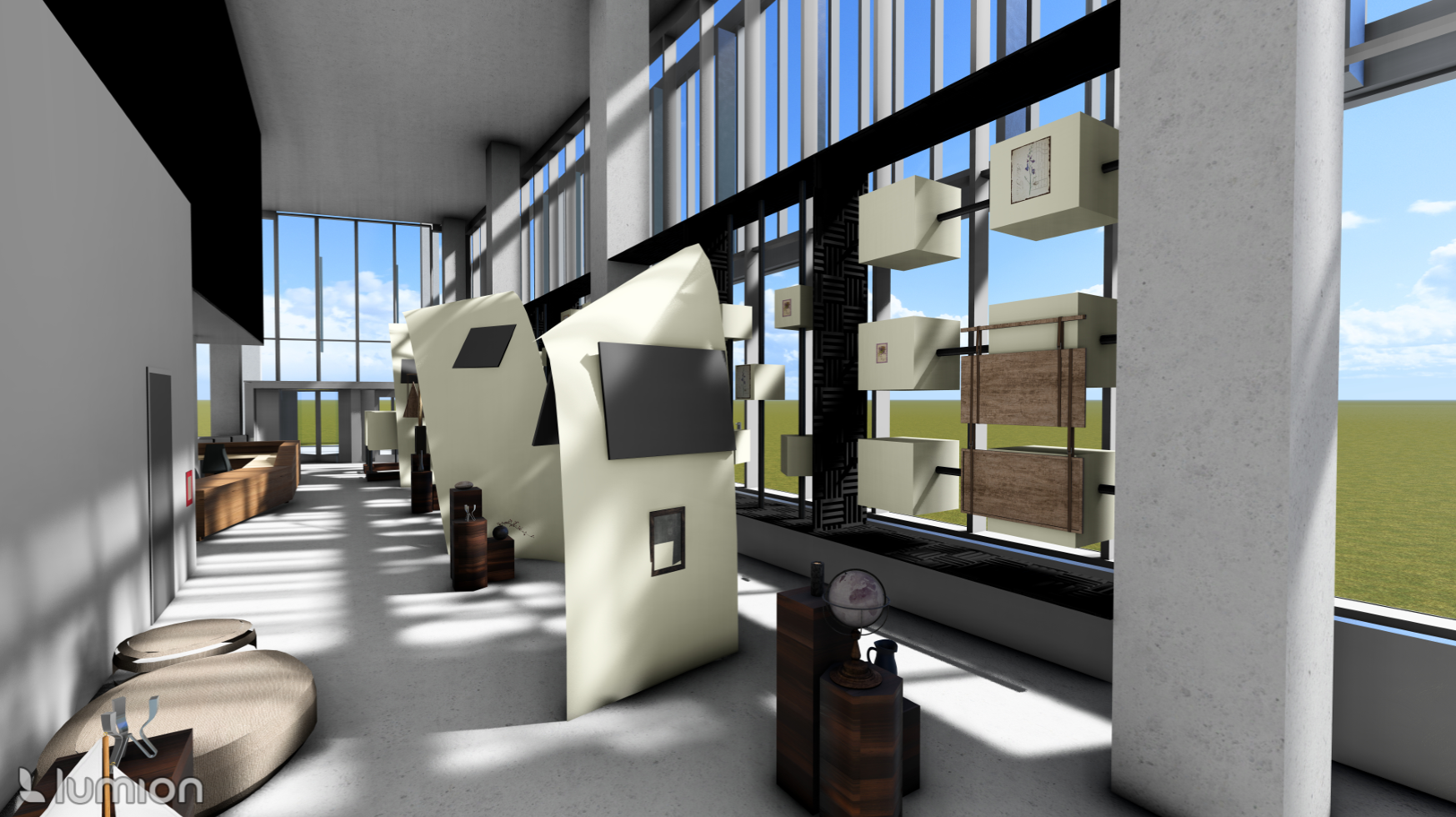Interior Perspective 7: Walking back from end of gallery