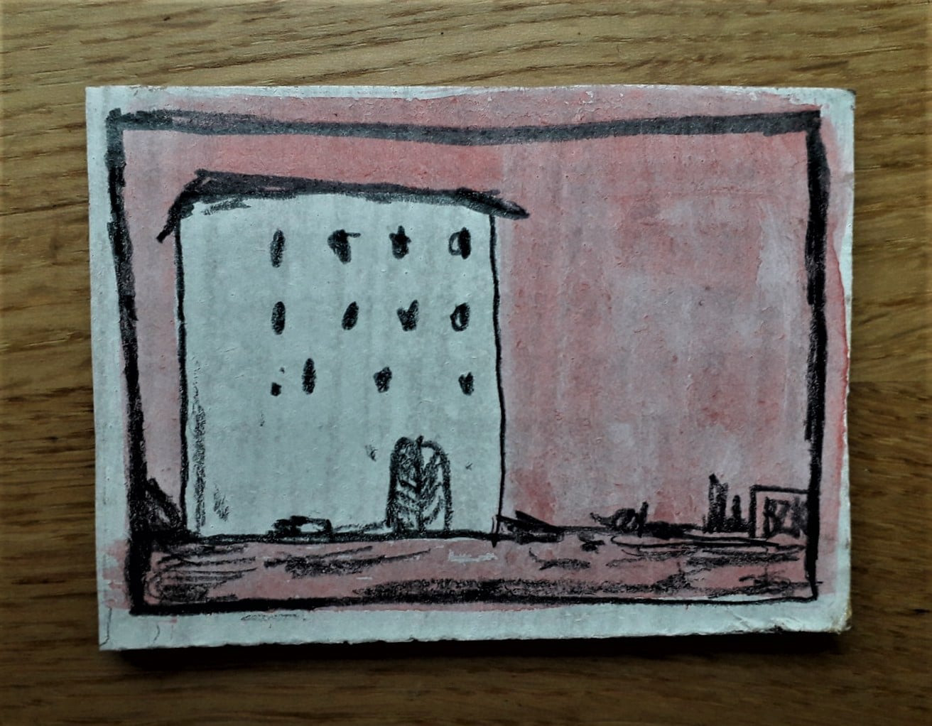 "Hausstellung II" - Kohle und Gouache auf Karton, 2021