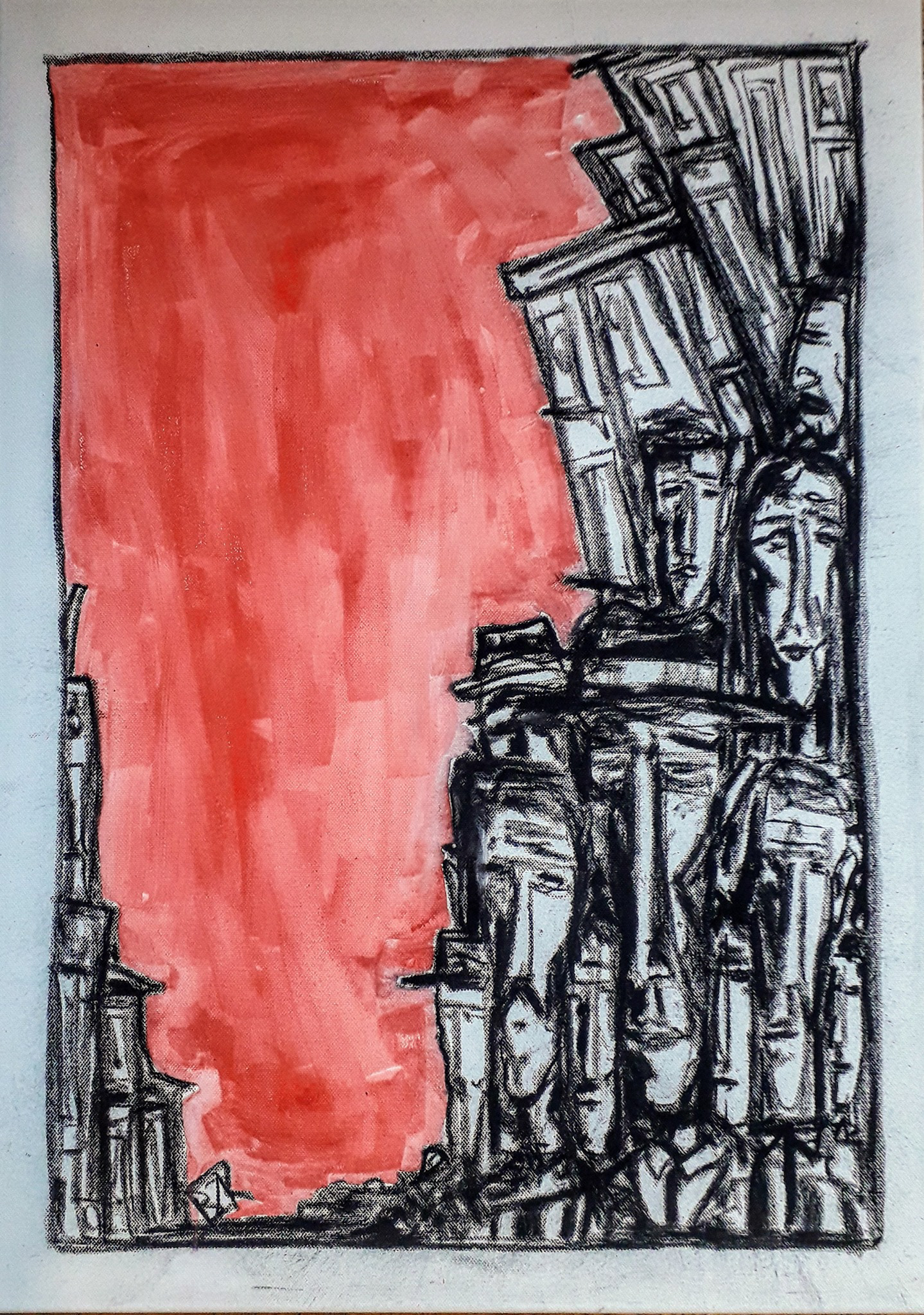 "Stadtansicht" coal and aquarell on canvas 2020