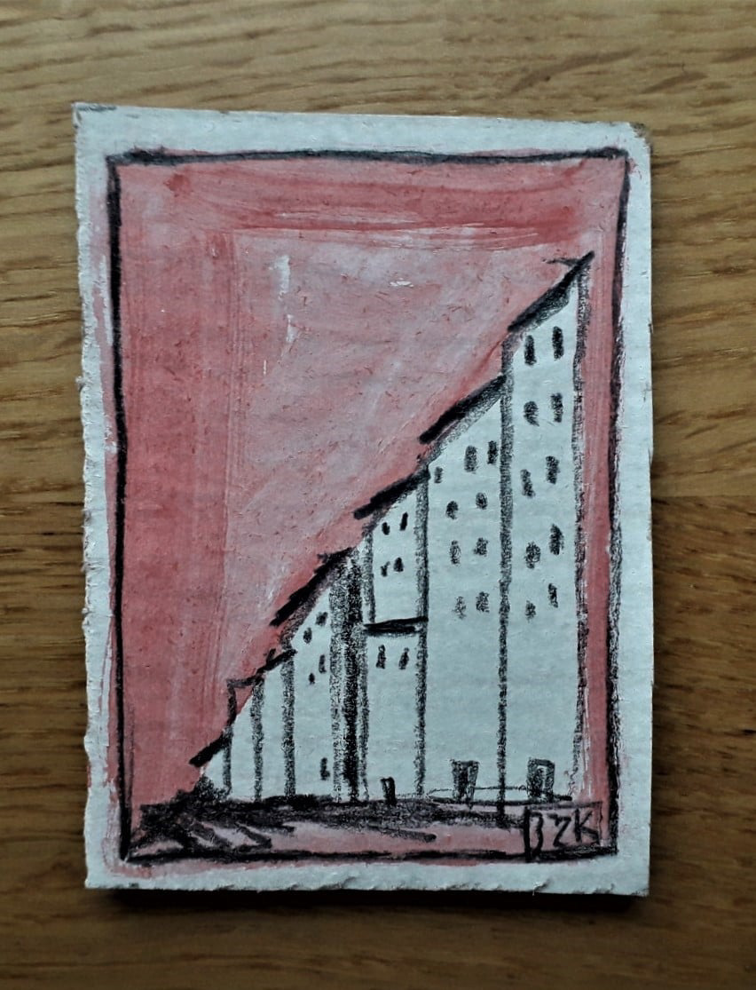 "Hausschnitt I" - Kohle und Gouache auf Karton, 2021