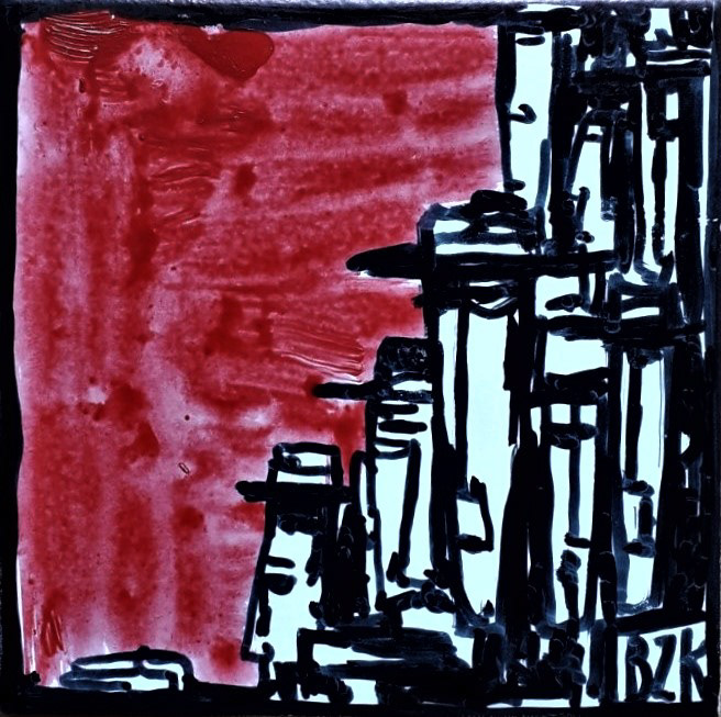 "Ohne Tiel auf Fliese" edding and gouache on tile, 2021