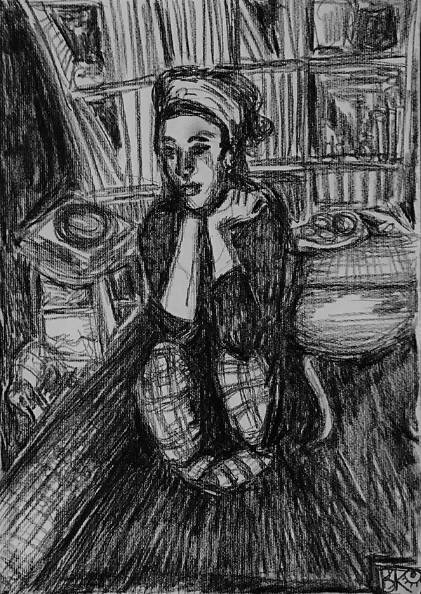 "A.Z.K." coal on paper 2017