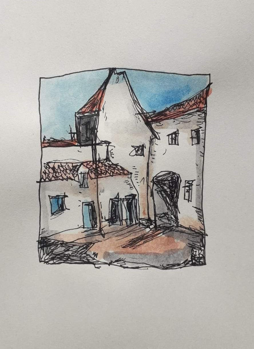 " grazer-hinter-hof / hof-hinter-grazer / hinter-grazer-hof / grazer-hof-hinter" - Tusche und Aquarell auf Papier, 2022