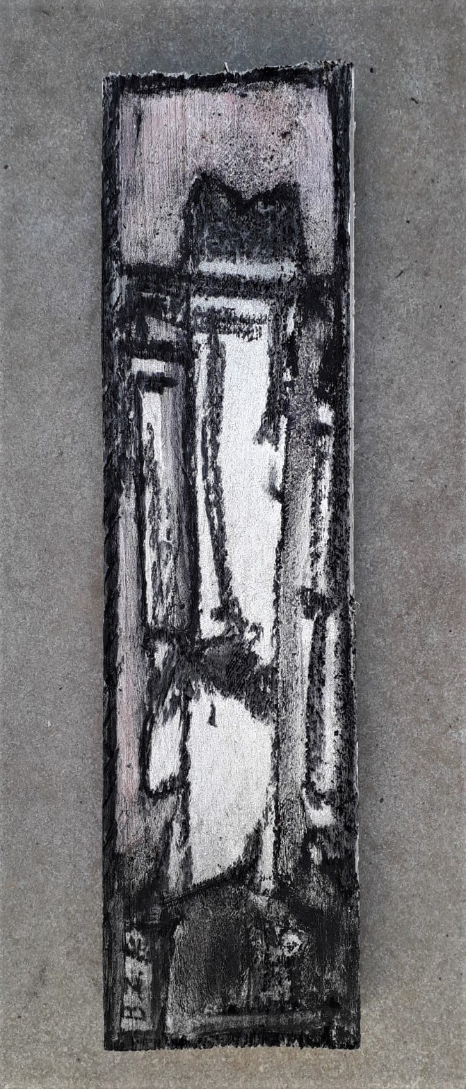 "durchschaun IIII" - Kohle und Gouache auf Holz, 2021