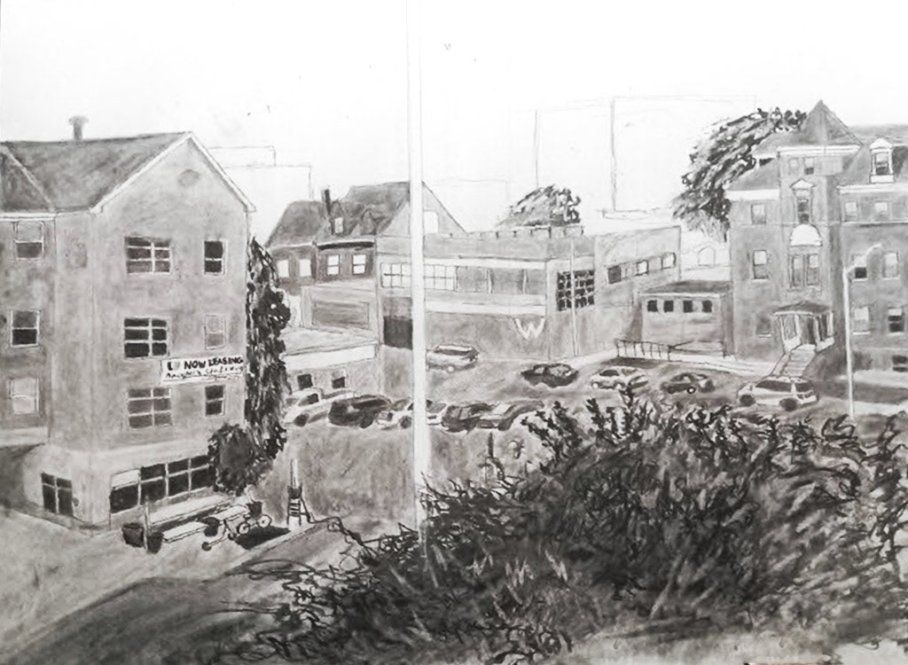 Observational Landscape Drawing, charcoal on paper, 24 x 18" (Drawing I)