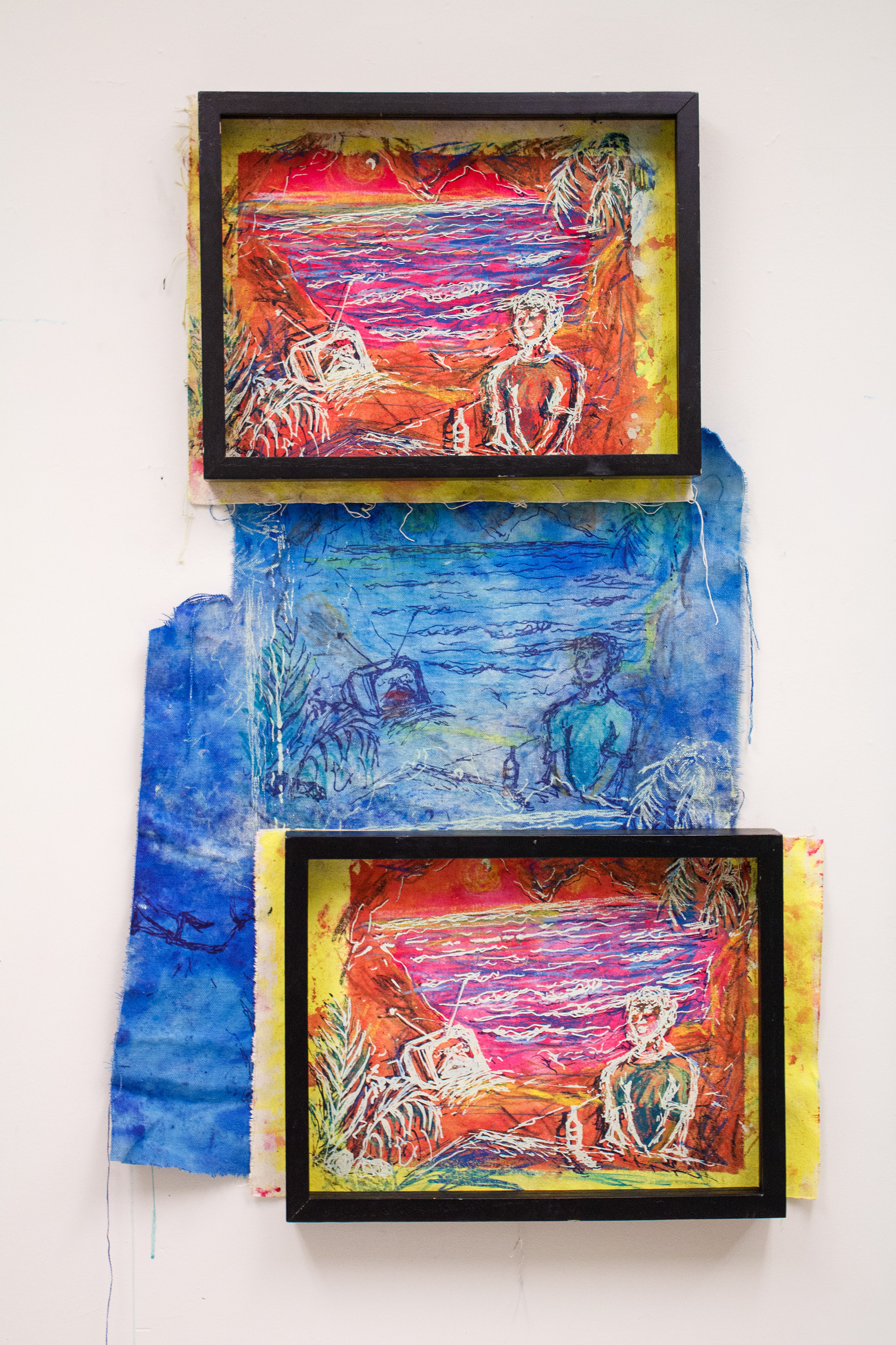 𝘊𝘢𝘯’𝘵 𝘉𝘦𝘢𝘵 𝘛𝘩𝘦 𝘏𝘢𝘻𝘦, acrylic paint + ink monotypes on canvas (framed), 14 x 32”