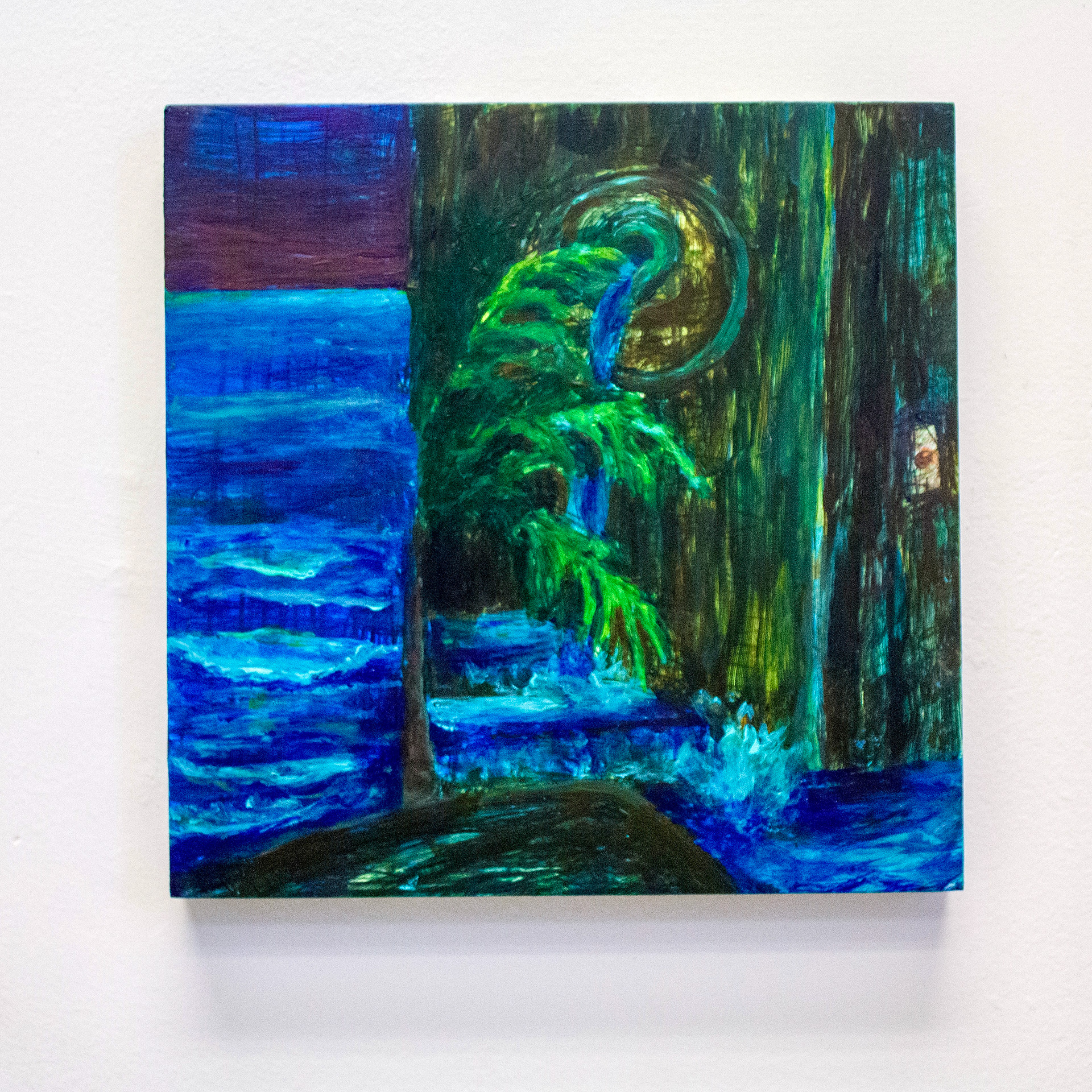 𝘛𝘩𝘦 𝘝𝘦𝘴𝘴𝘦𝘭, acrylic paint and wax pencil on panel, 2025, 8 x 8"