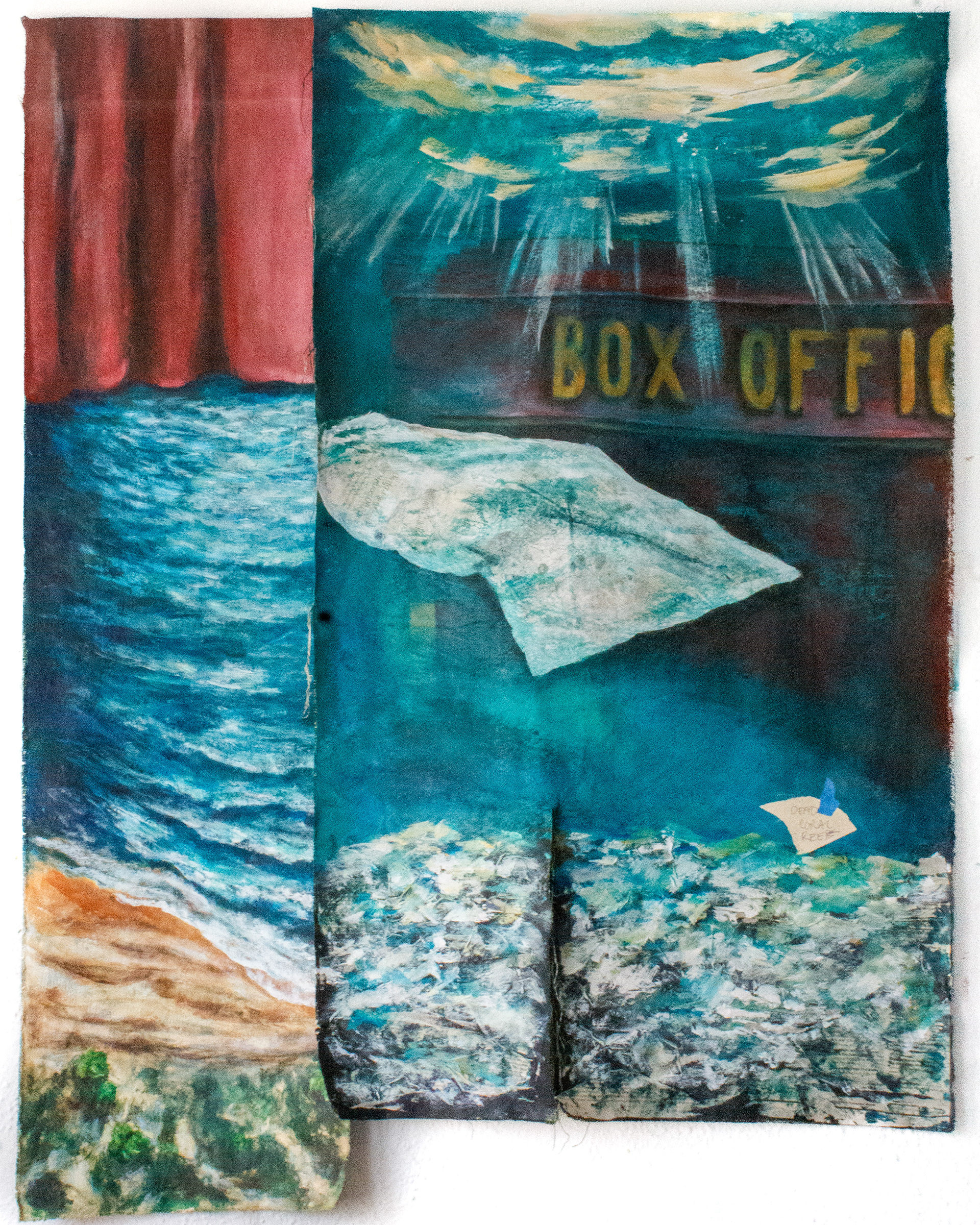 𝘏𝘪𝘥𝘥𝘦𝘯 𝘪𝘯 𝘗𝘭𝘢𝘪𝘯 𝘚𝘪𝘨𝘩𝘵, acrylic and newsprint on canvas, 2025, 40 x 50”