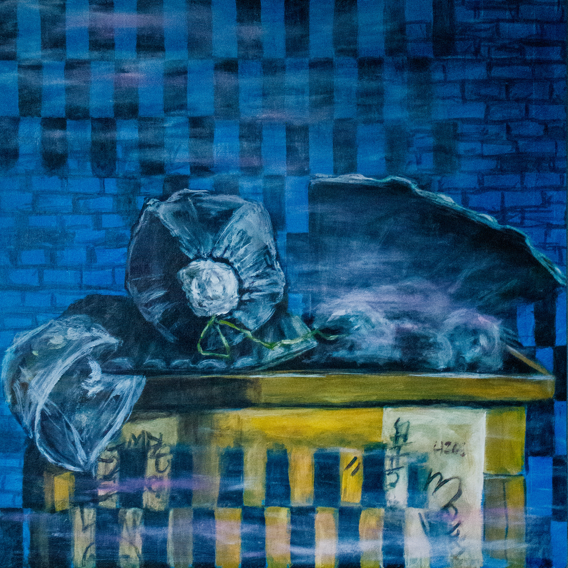 𝘚𝘵𝘳𝘢𝘺 𝘈𝘧𝘧𝘦𝘤𝘵𝘪𝘰𝘯, multimedia on panel, 2025, 23 x 23”