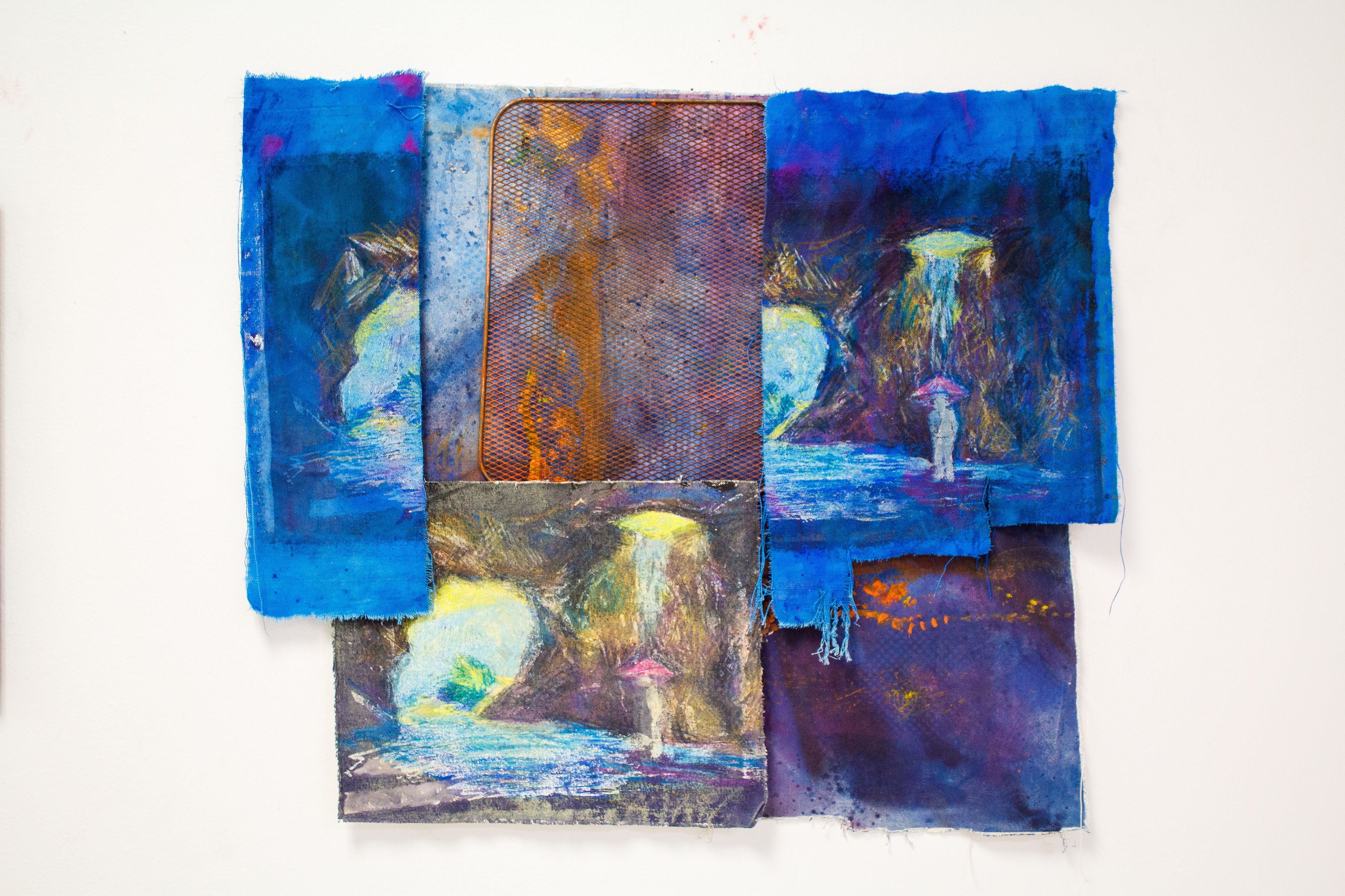 𝘓𝘦𝘢𝘬 𝘝𝘦𝘯𝘵𝘪𝘯𝘨, multimedia on canvas, 2025, 34 x 28"