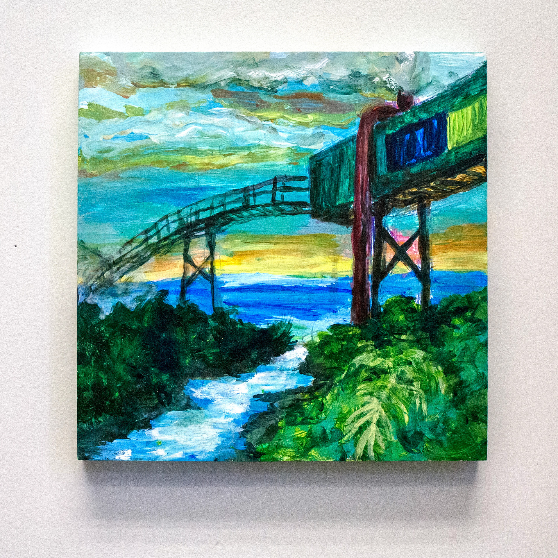 𝘛𝘩𝘦 𝘗𝘪𝘵 #2, acrylic paint and wax pencil on panel, 2025, 8 x 8"