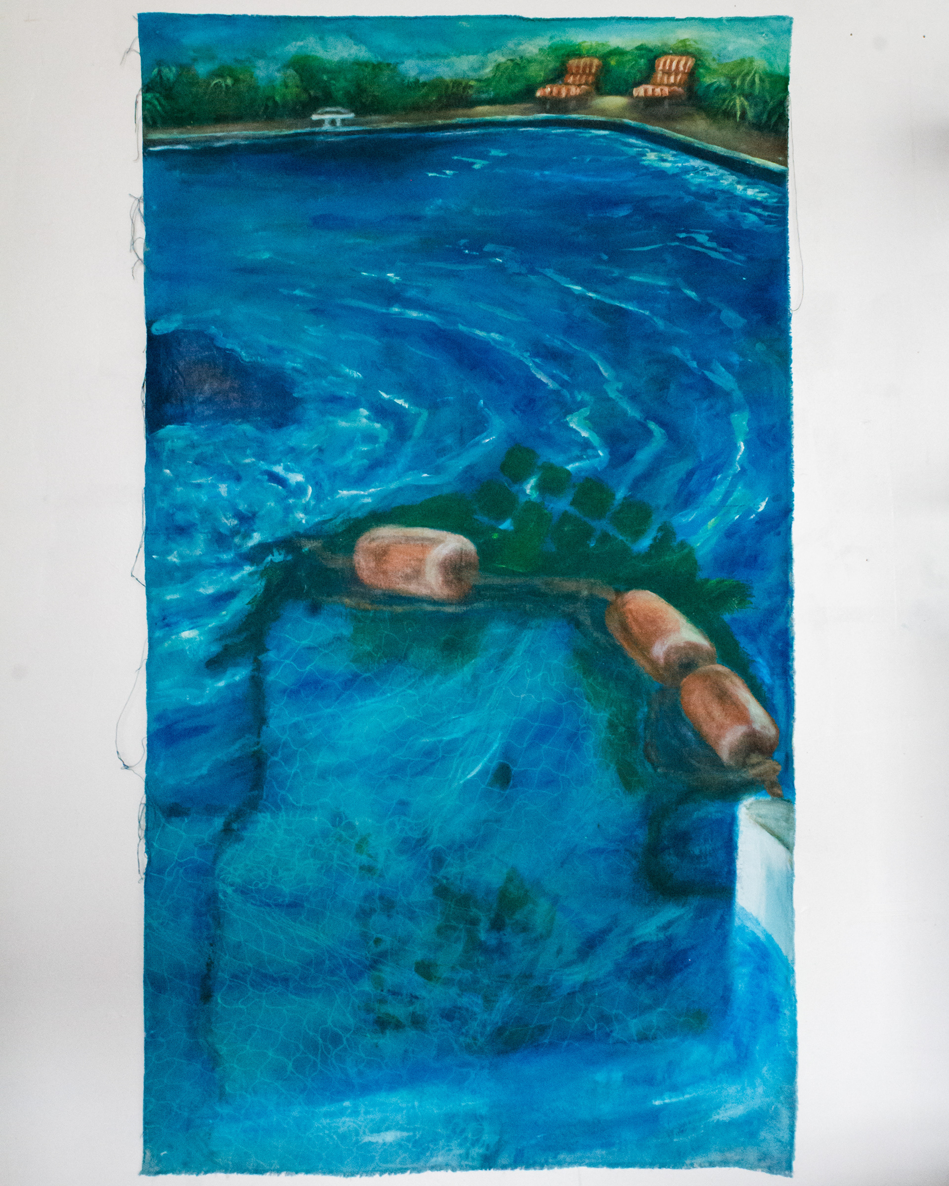 𝘞𝘢𝘵𝘦𝘳𝘴𝘪𝘥𝘦, acrylic ink and paint on raw canvas, 2025, 34 x 60”