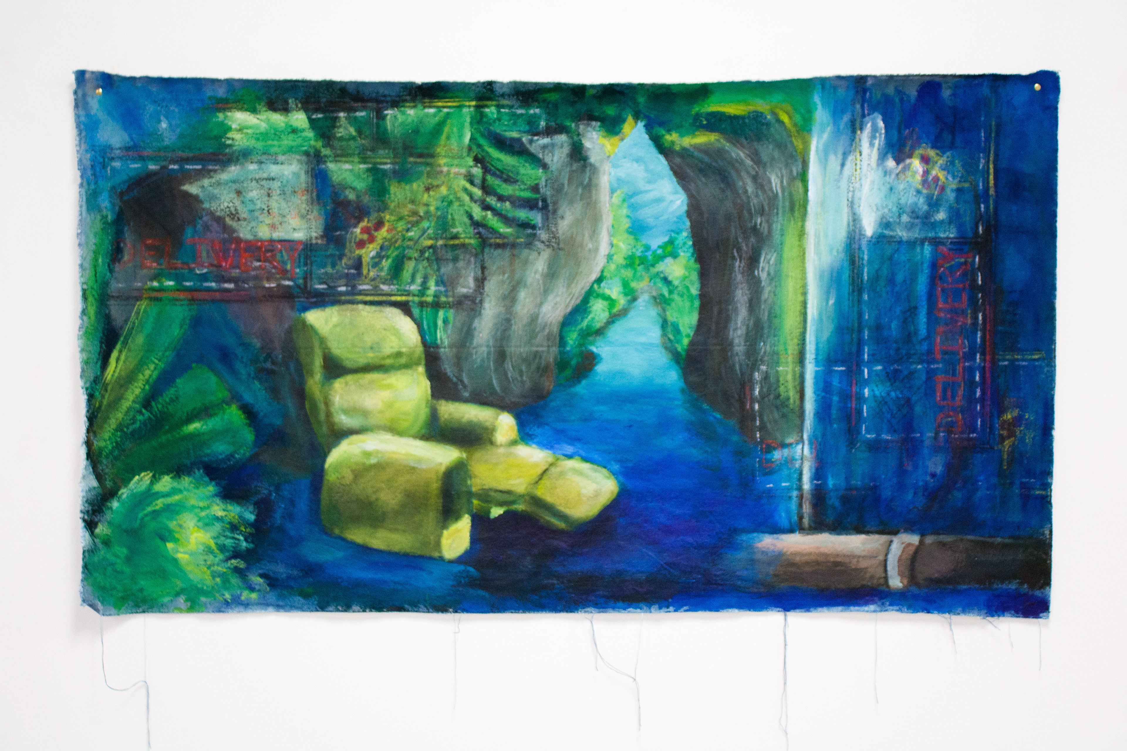 𝘔𝘢𝘯𝘤𝘢𝘷𝘦, monotype and acrylic paint on canvas, 2025, 60 x 34"