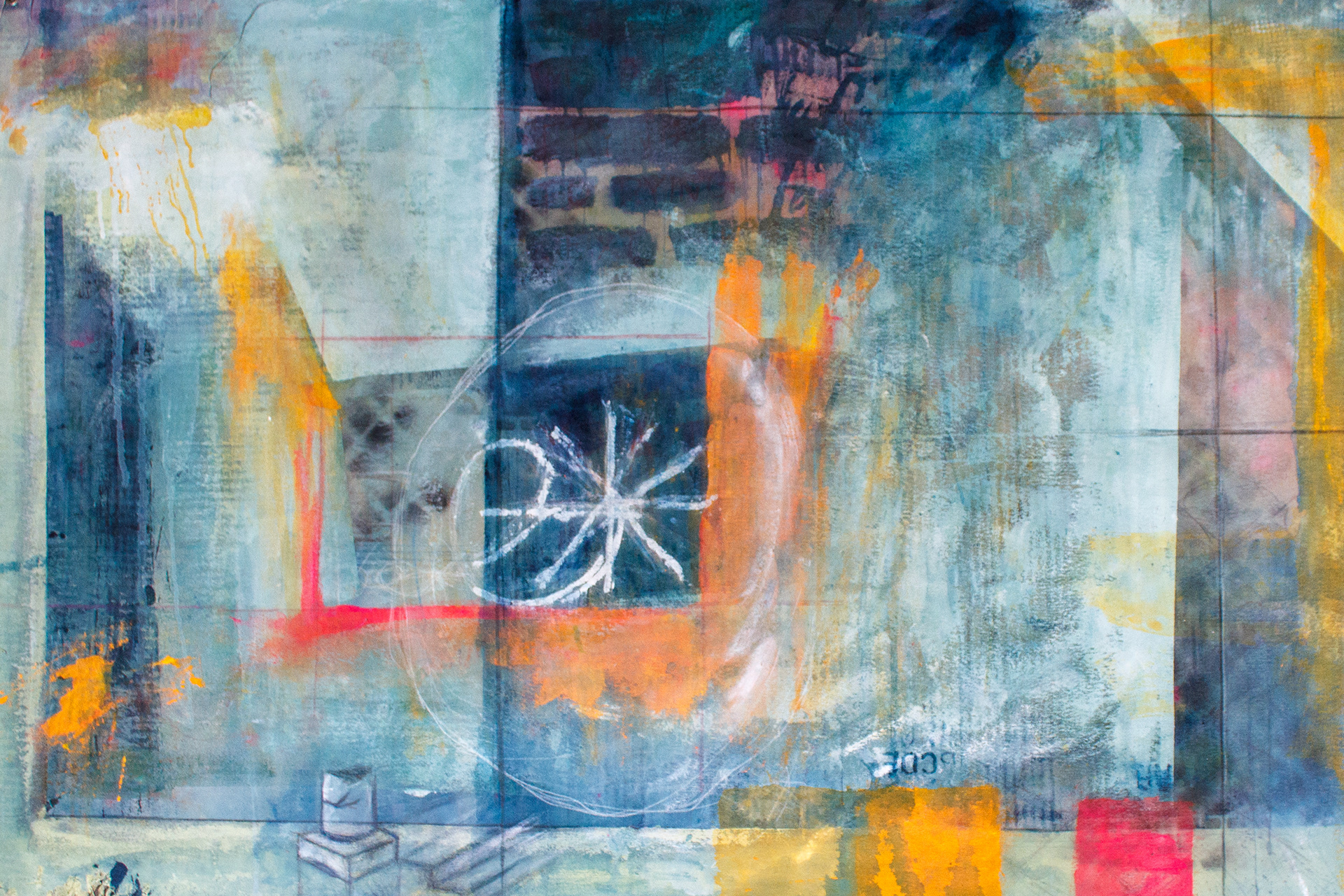  𝘖𝘱𝘦, acrylic paint and wax pencil on raw canvas, 2025, 58 x 32”