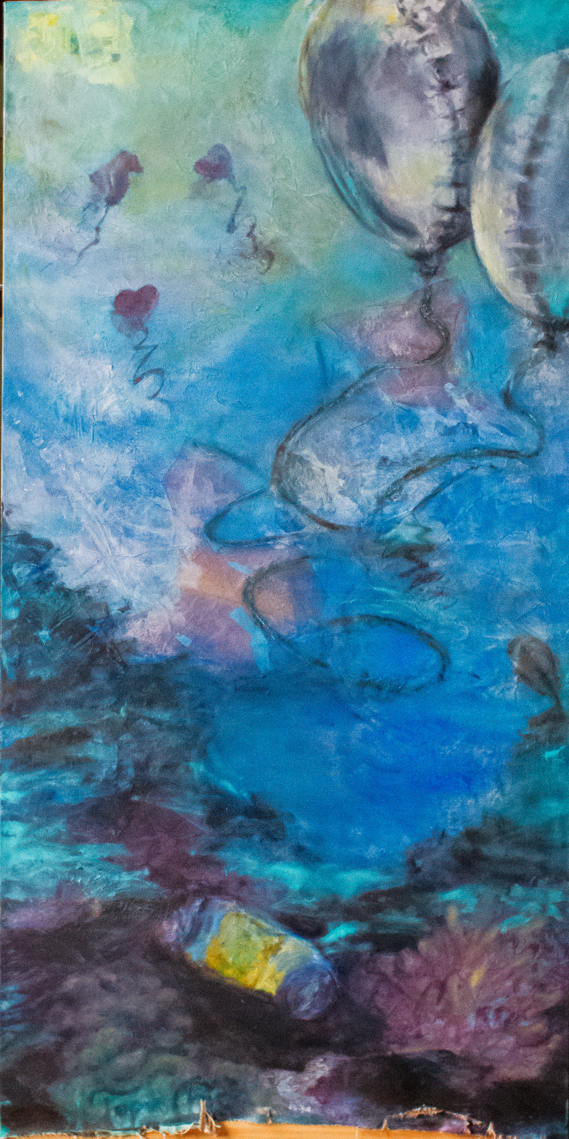 𝘛𝘩𝘦 𝘙𝘦𝘦𝘧, resin, acrylic and oil paint on canvas, 2025, 24 x 48"