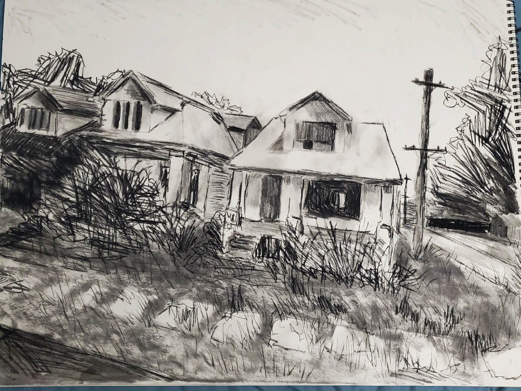 Observational Landscape Drawing, charcoal on paper, 24 x 18" (Drawing I)