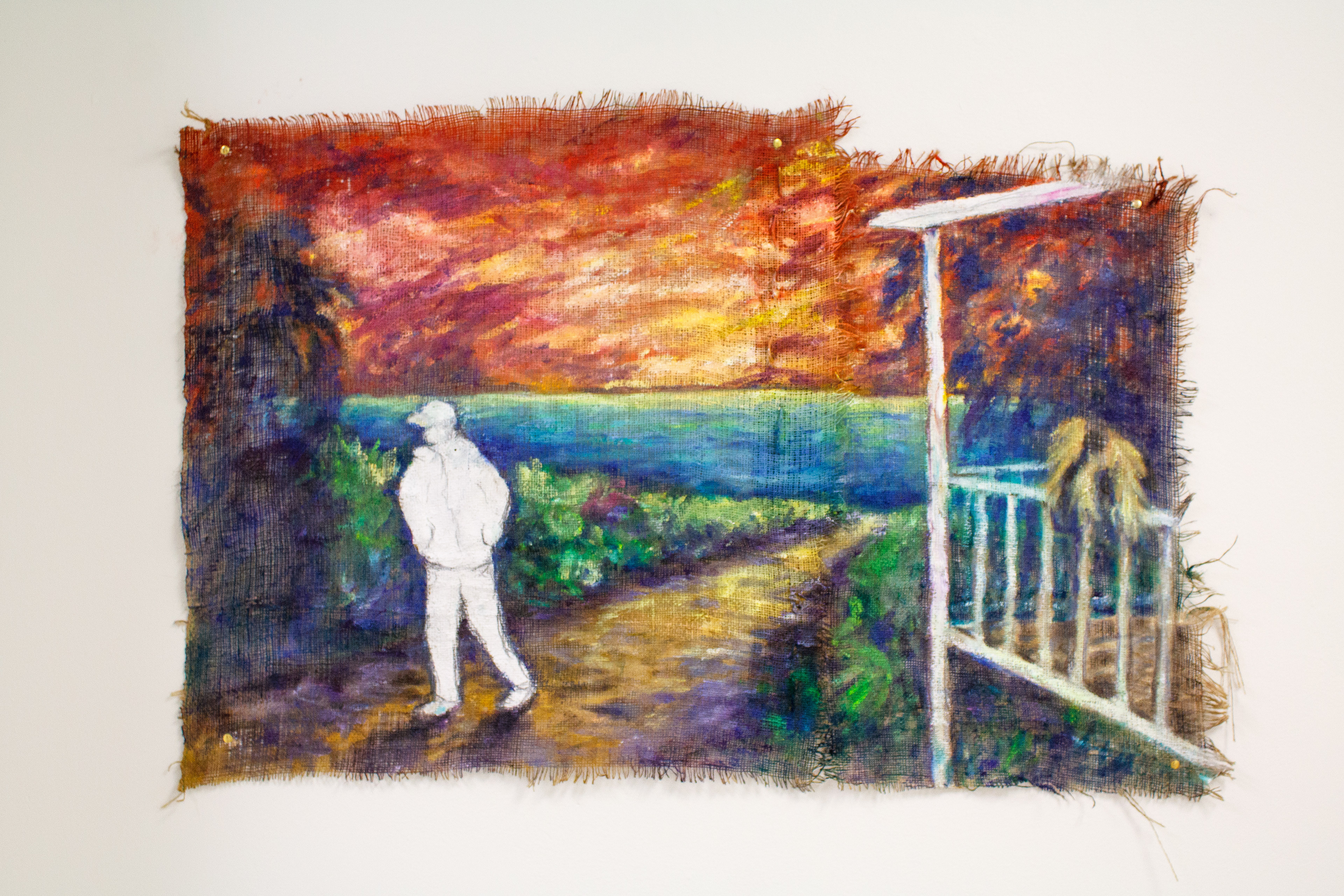 𝘞𝘩𝘢𝘵 𝘸𝘢𝘴 𝘊𝘭𝘦𝘢𝘳, oil paint on burlap, 2025, 43 x 28"