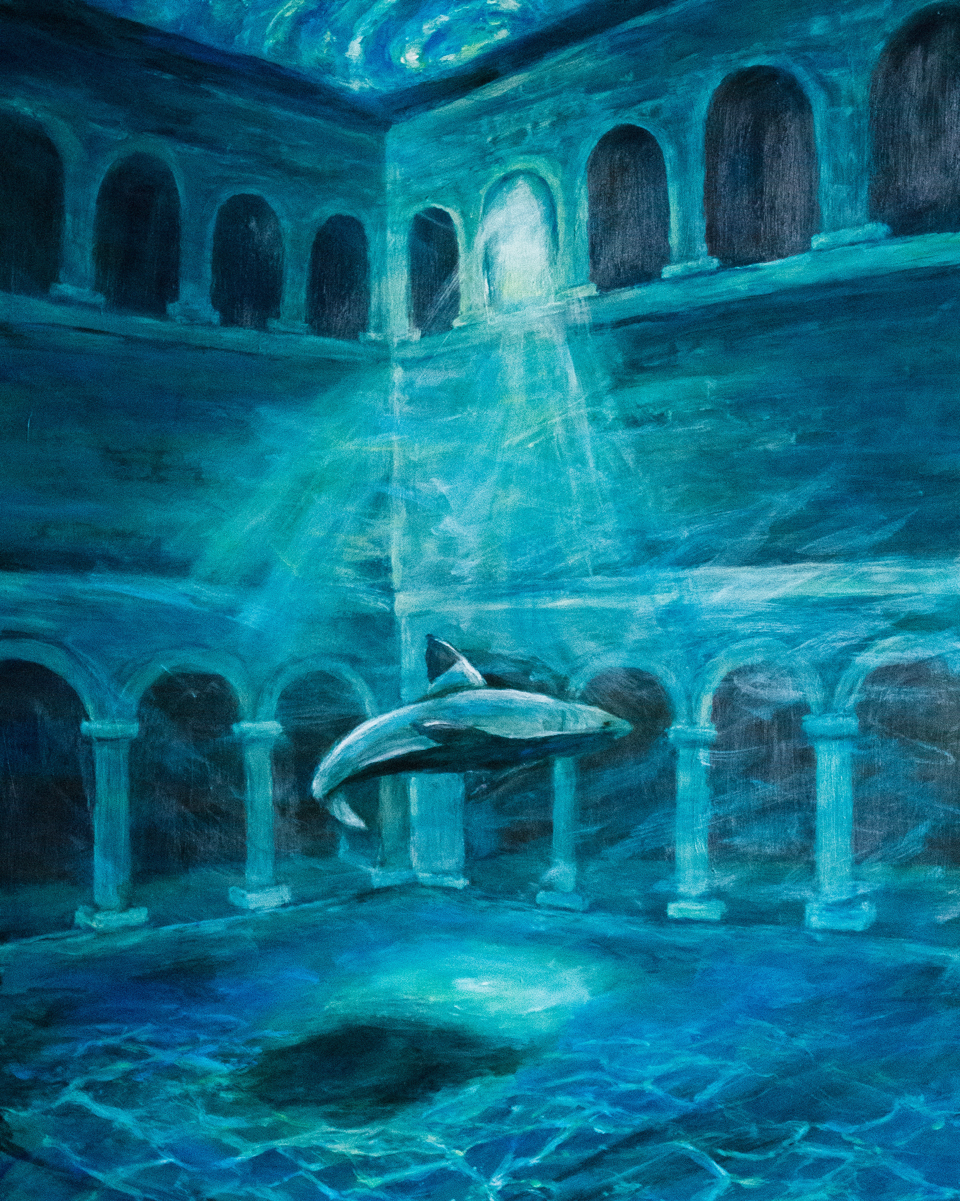 𝘚𝘶𝘯𝘬𝘦𝘯, acrylic on panel, 2025, 16 x 20”