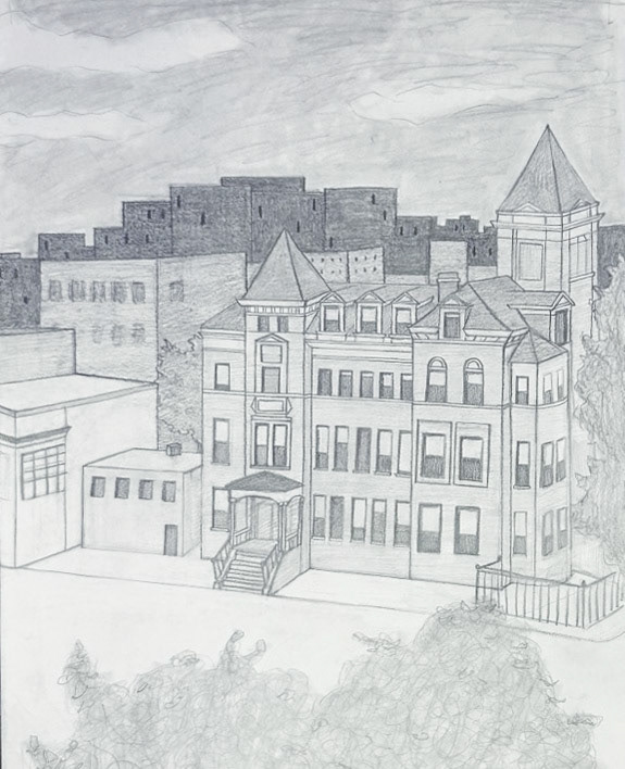 Observational Landscape Drawing, graphite on paper, 18 x 24" (Drawing I)