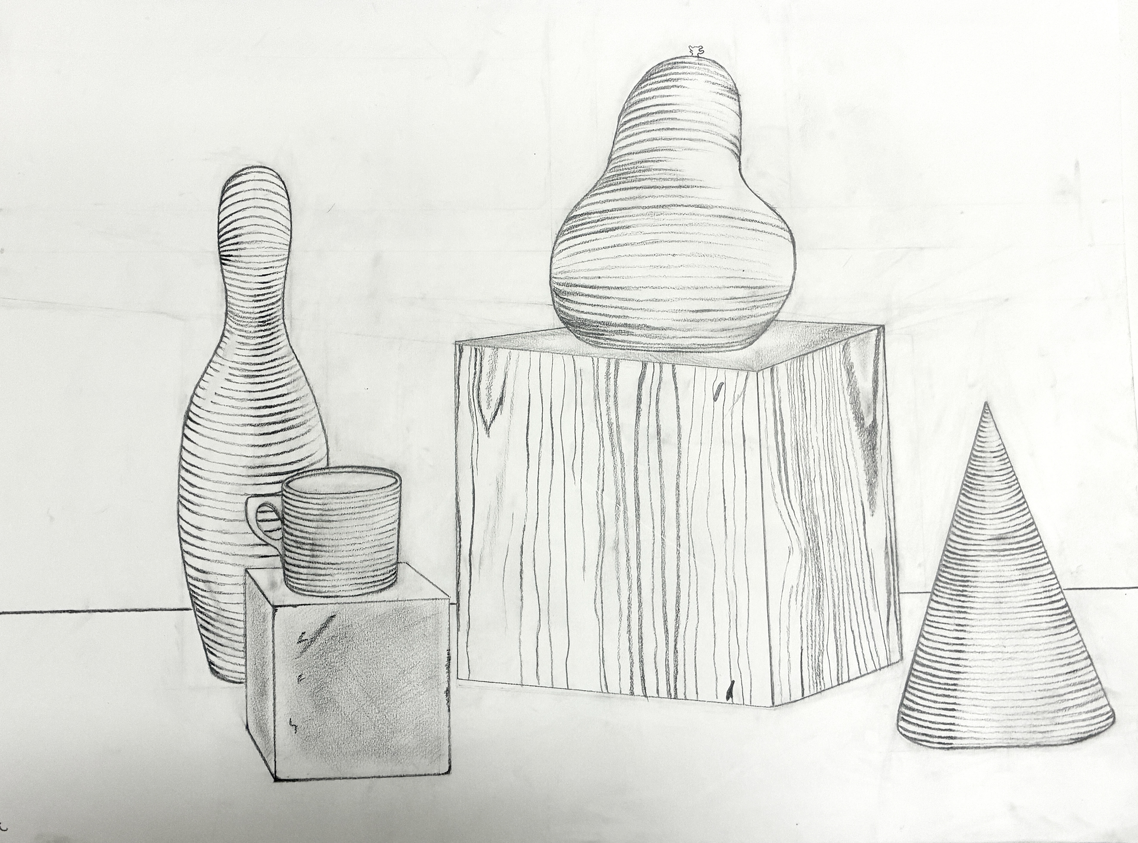 Cross Contour Drawing, graphite on paper, 24 x 18" (Drawing I)