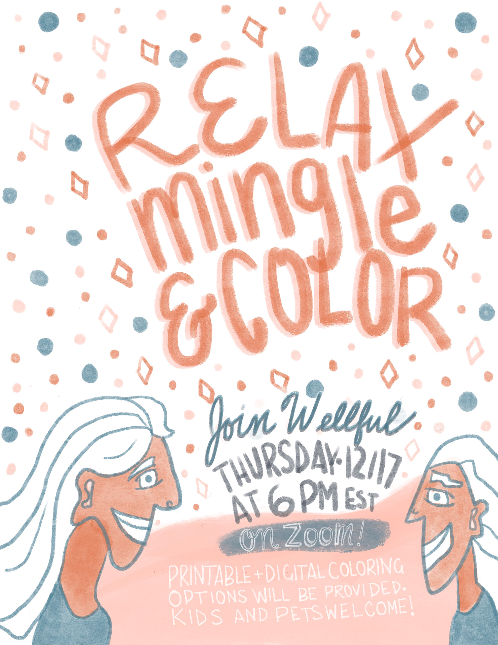 Illustrated, hand-lettered and designed flyer for Wellness event.