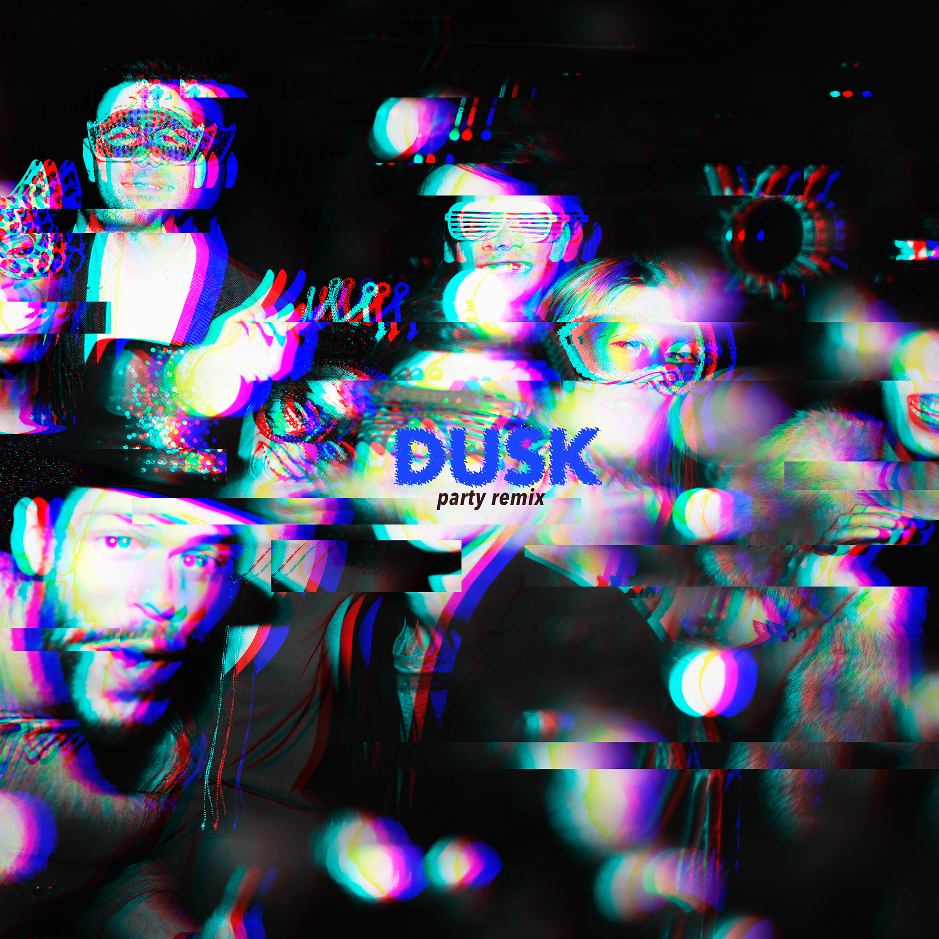 Song track, remix cover. Glitchy imagery, and light flares show the feeling of being intoxicated by the party.