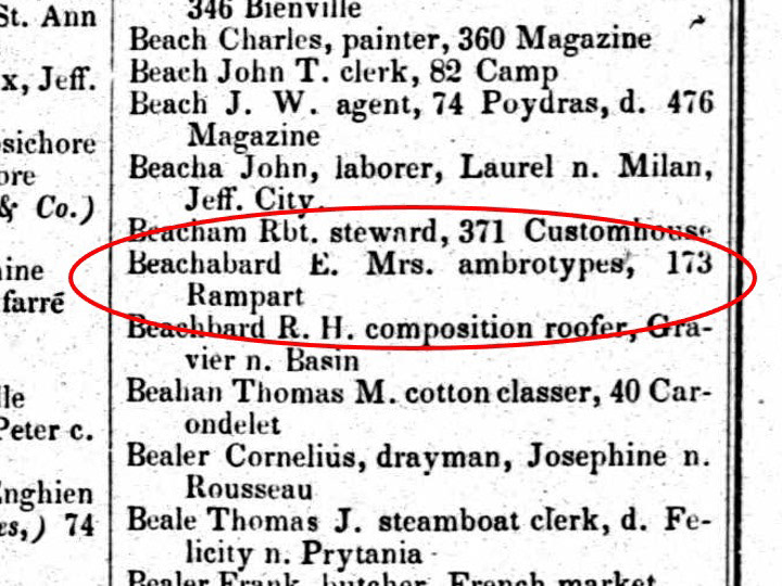 Trade listing for Elizabeth Beachbard's business in Gardner’s New Orleans Directory 1861